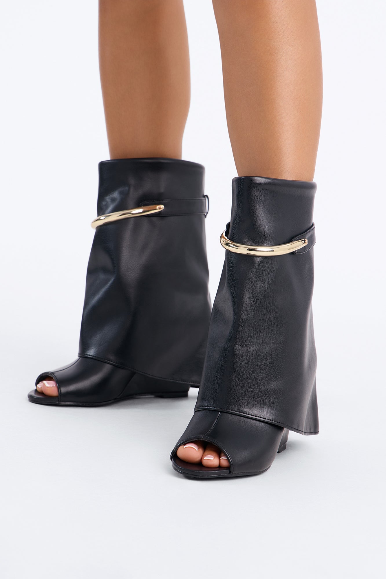 Maeve Peep Toe Overlay Booties - Black image 2