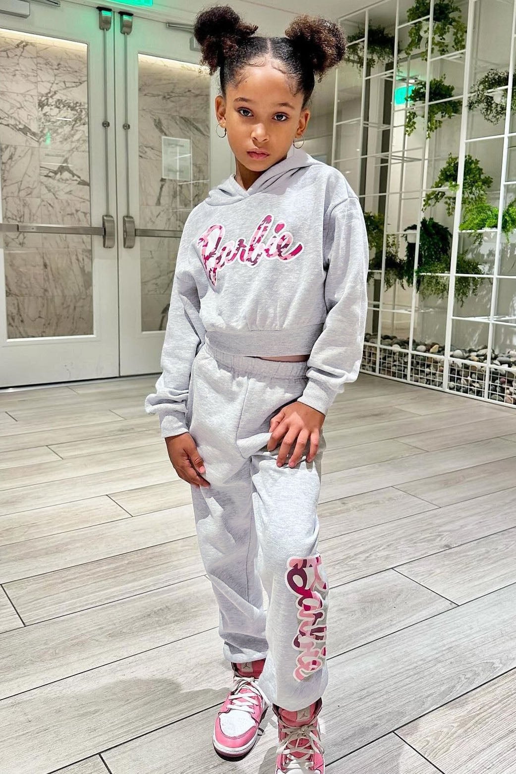 Mini Barbie Girl Fleece Jogger Set - Heather Grey image 3