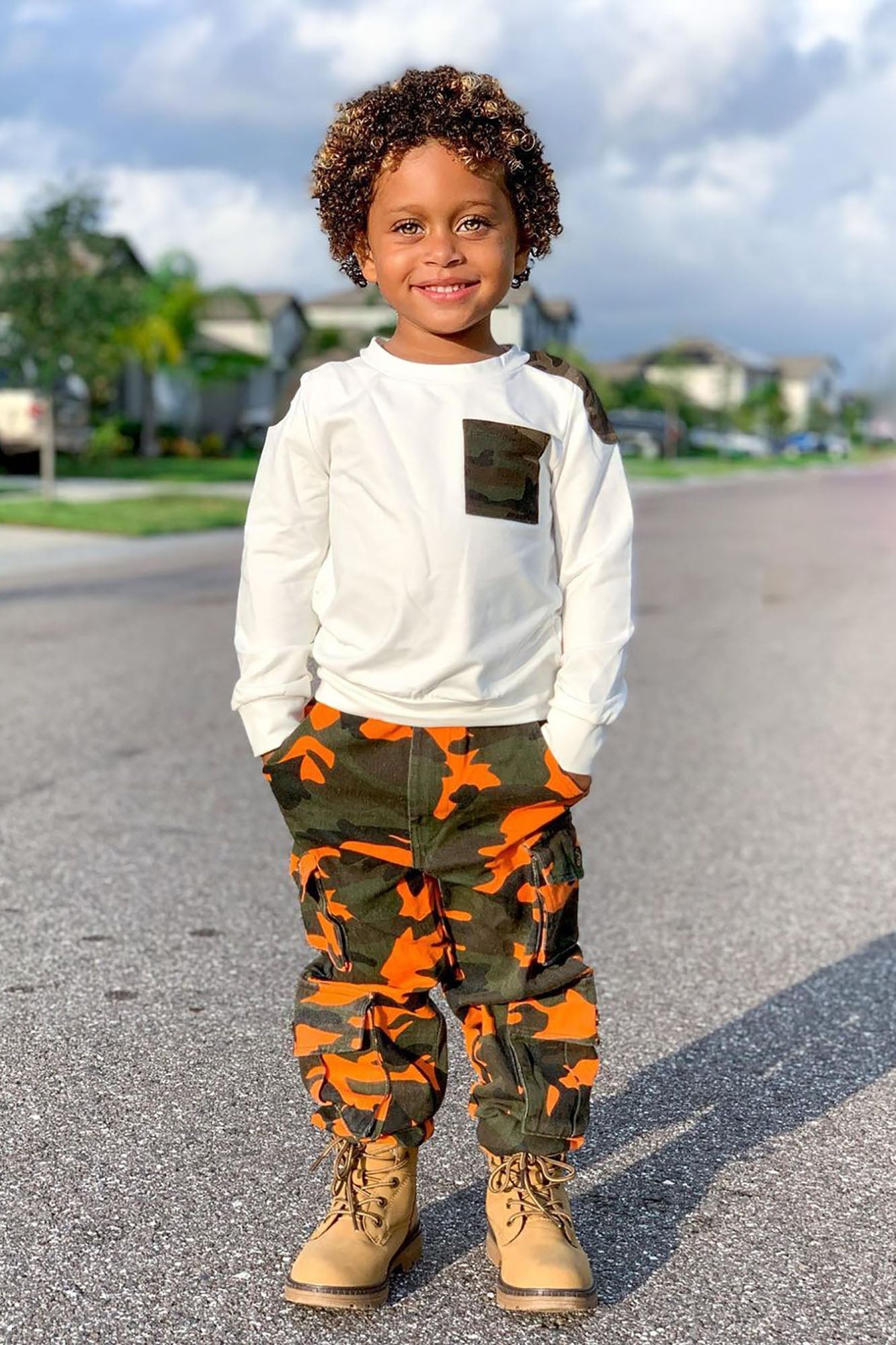 Mini Camo Game Strong Cargo Joggers - Orange/combo image 1