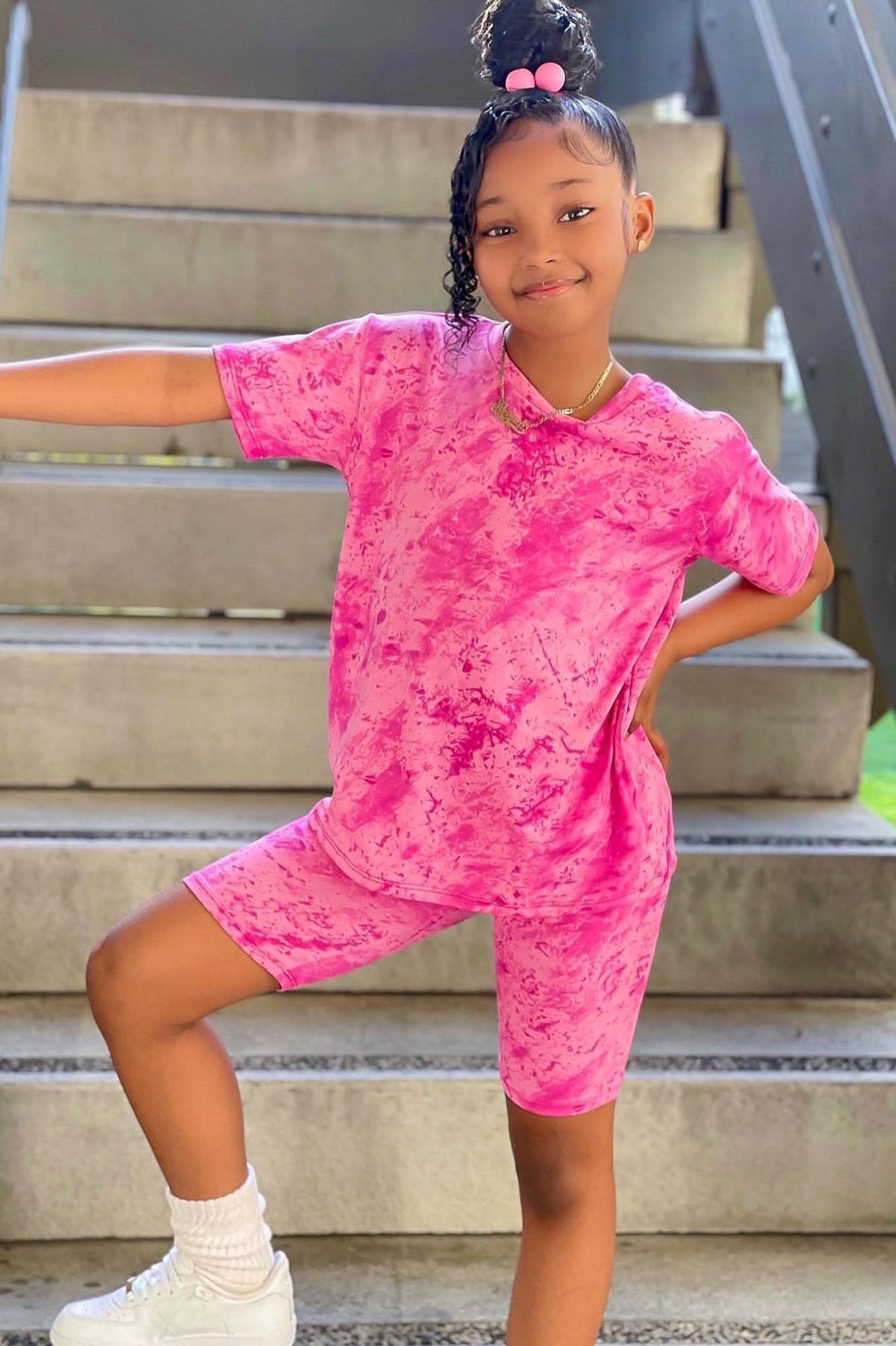 Mini Chelsea Biker Short Set - Magenta image 1