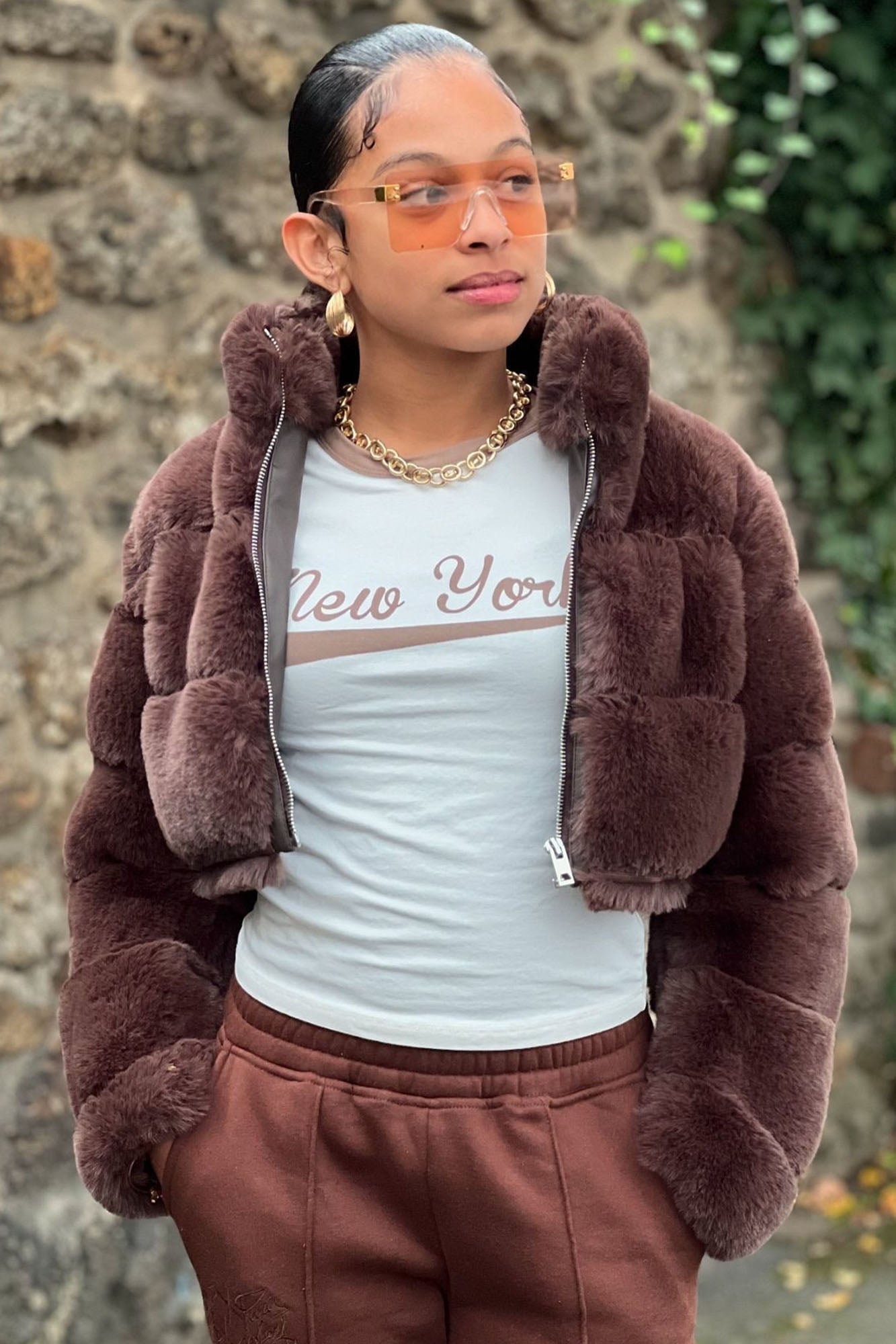 Mini Ella Faux Fur Jacket - Brown image 2
