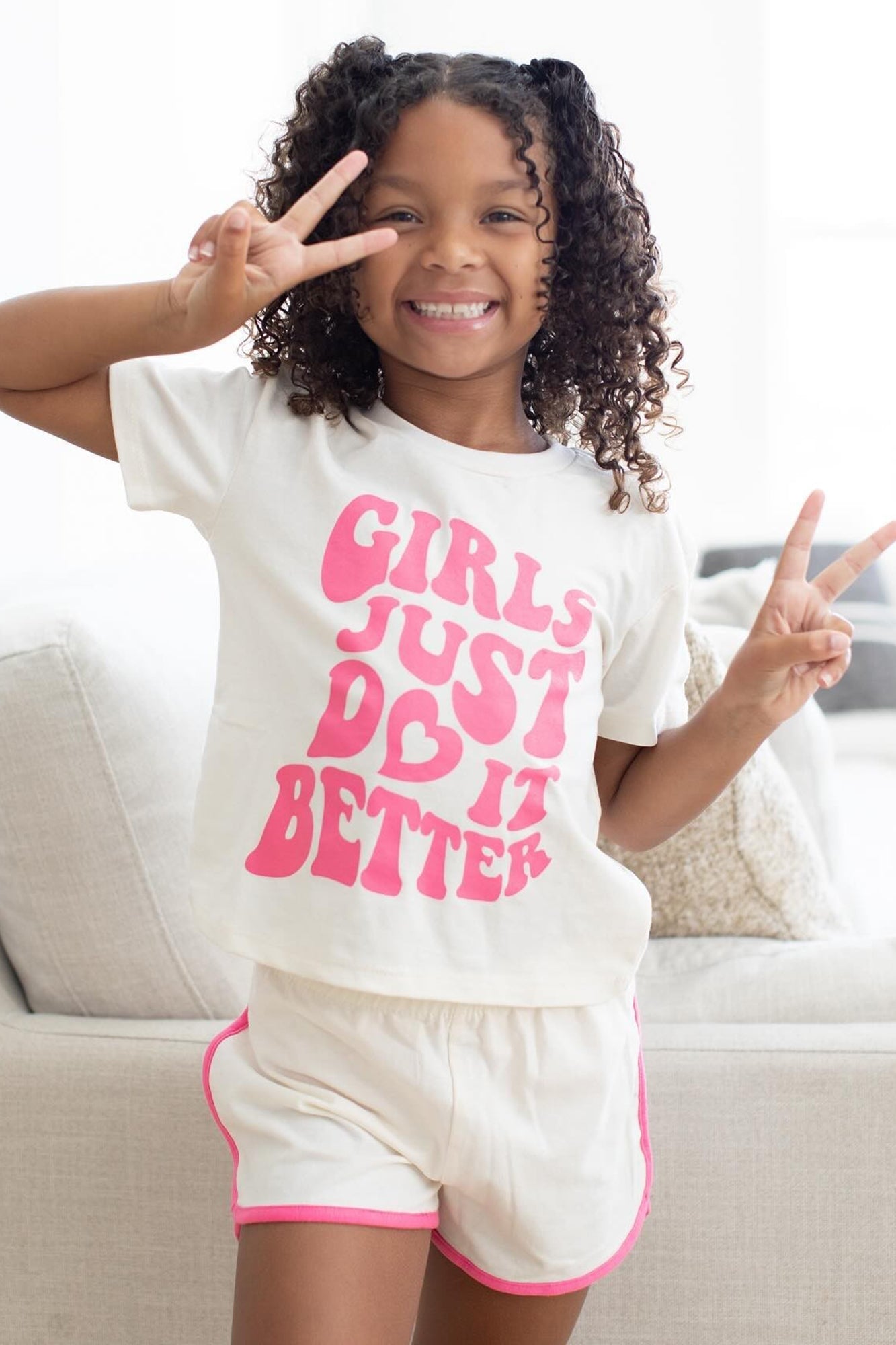 Mini Girls Just Do It Better Short Set - White/combo image 1