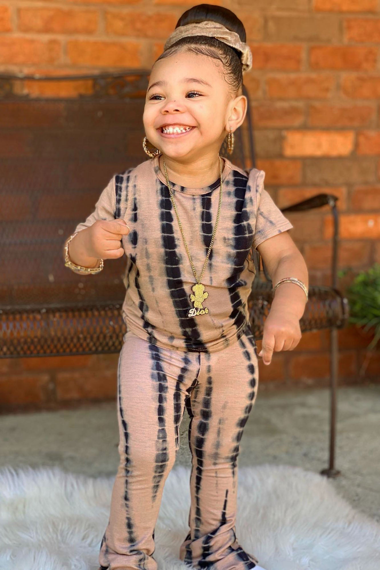 Mini Jazmin Flare Tie Dye Pant Set - Taupe/combo image 3