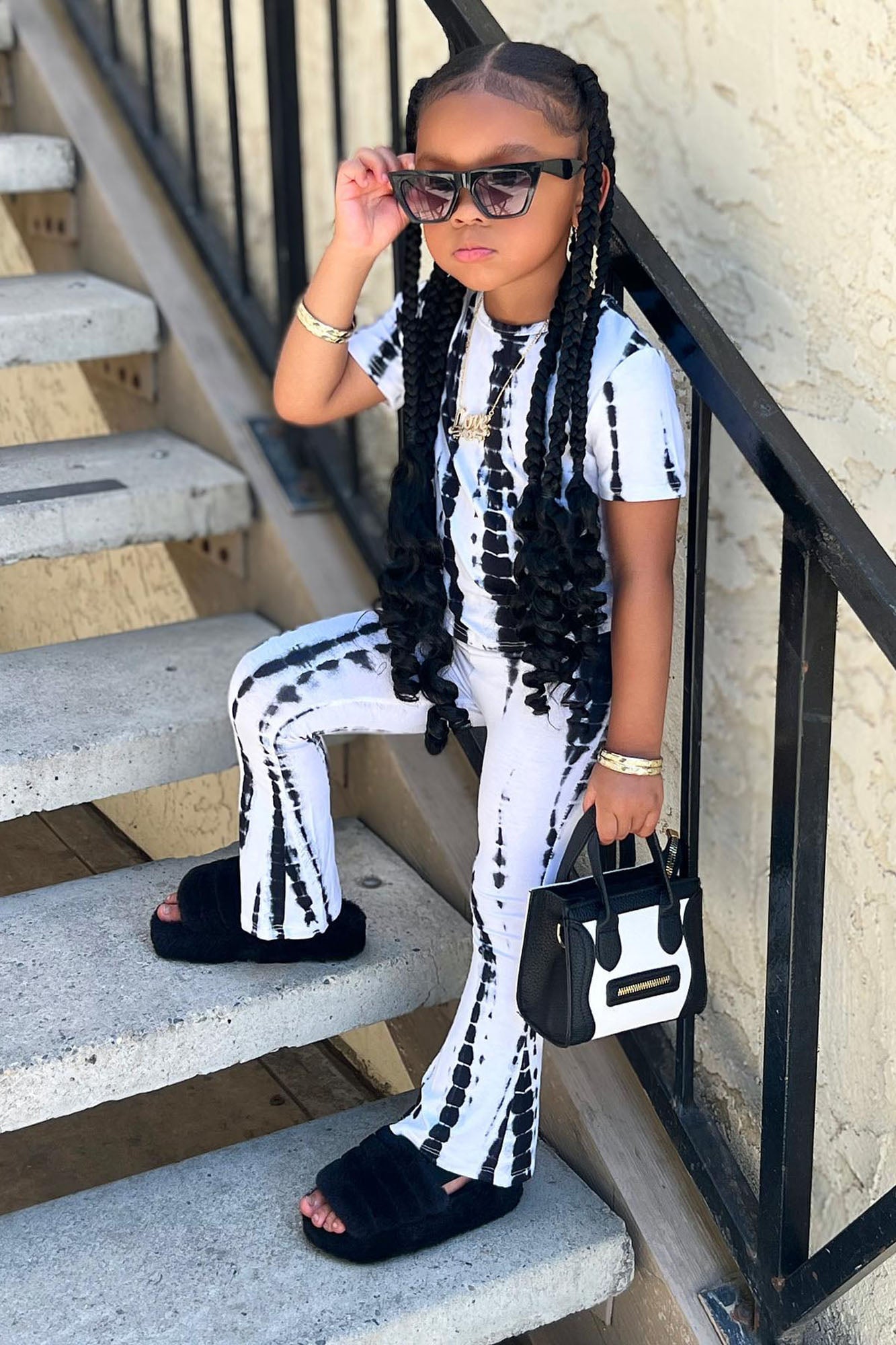 Mini Jazmin Flare Tie Dye Pant Set - White/combo image 4