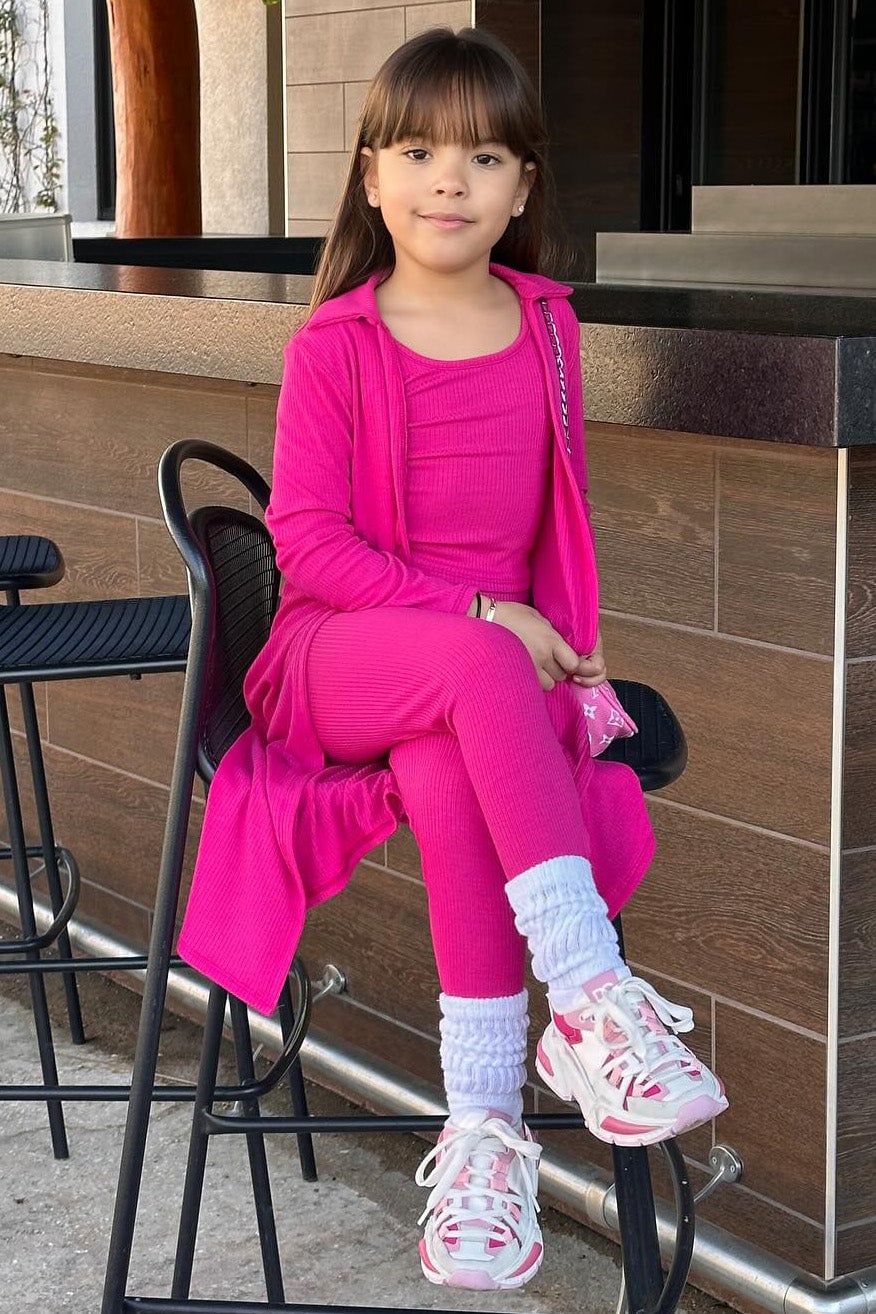 Mini Just Relax 3 Piece Ribbed Legging Set II - Fuchsia image 1