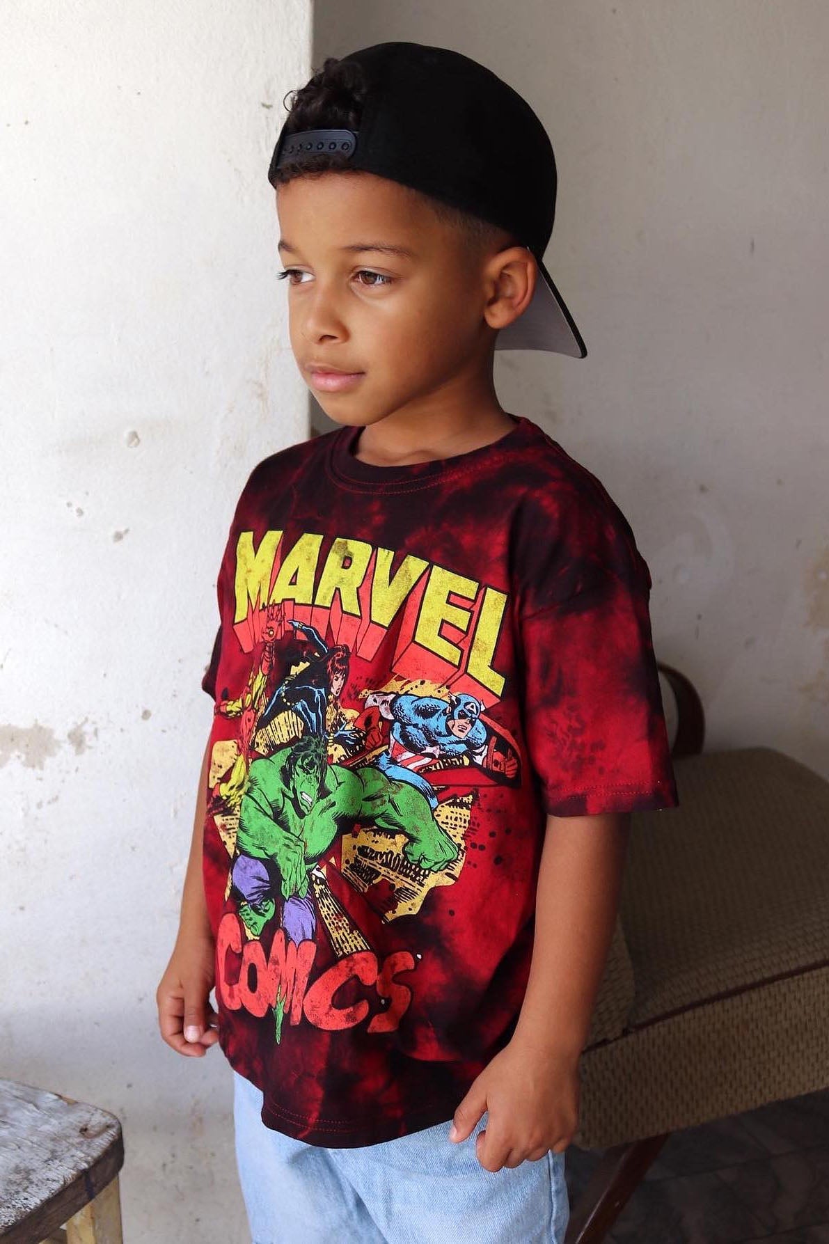 Mini Marvel Comics Tie Dye Tee - Red/combo image 1
