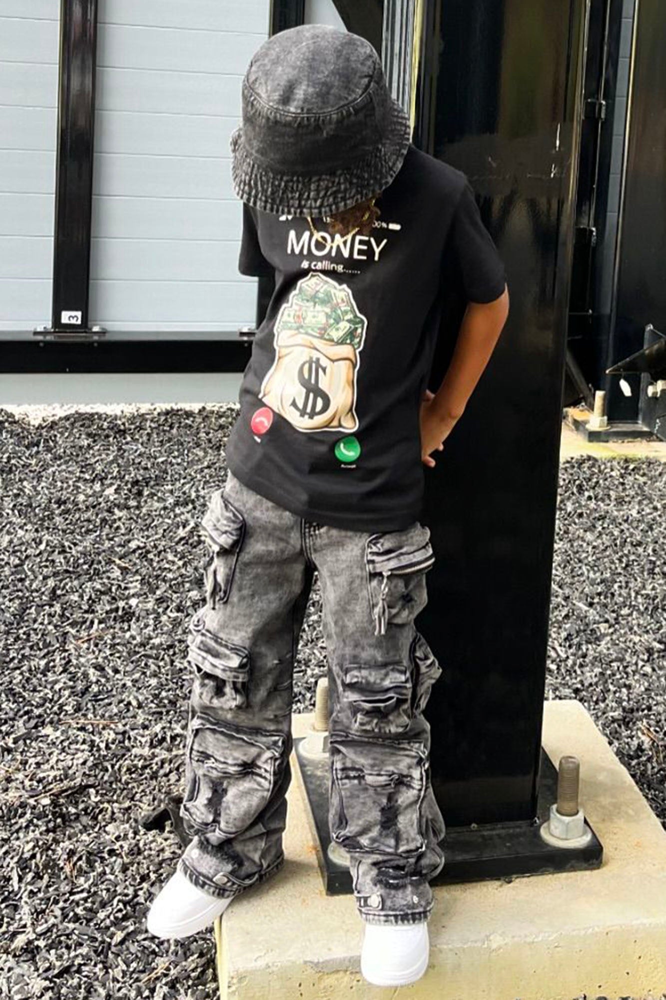 Mini Millie Ripped Cargo Jean - Acid Wash Black image 2