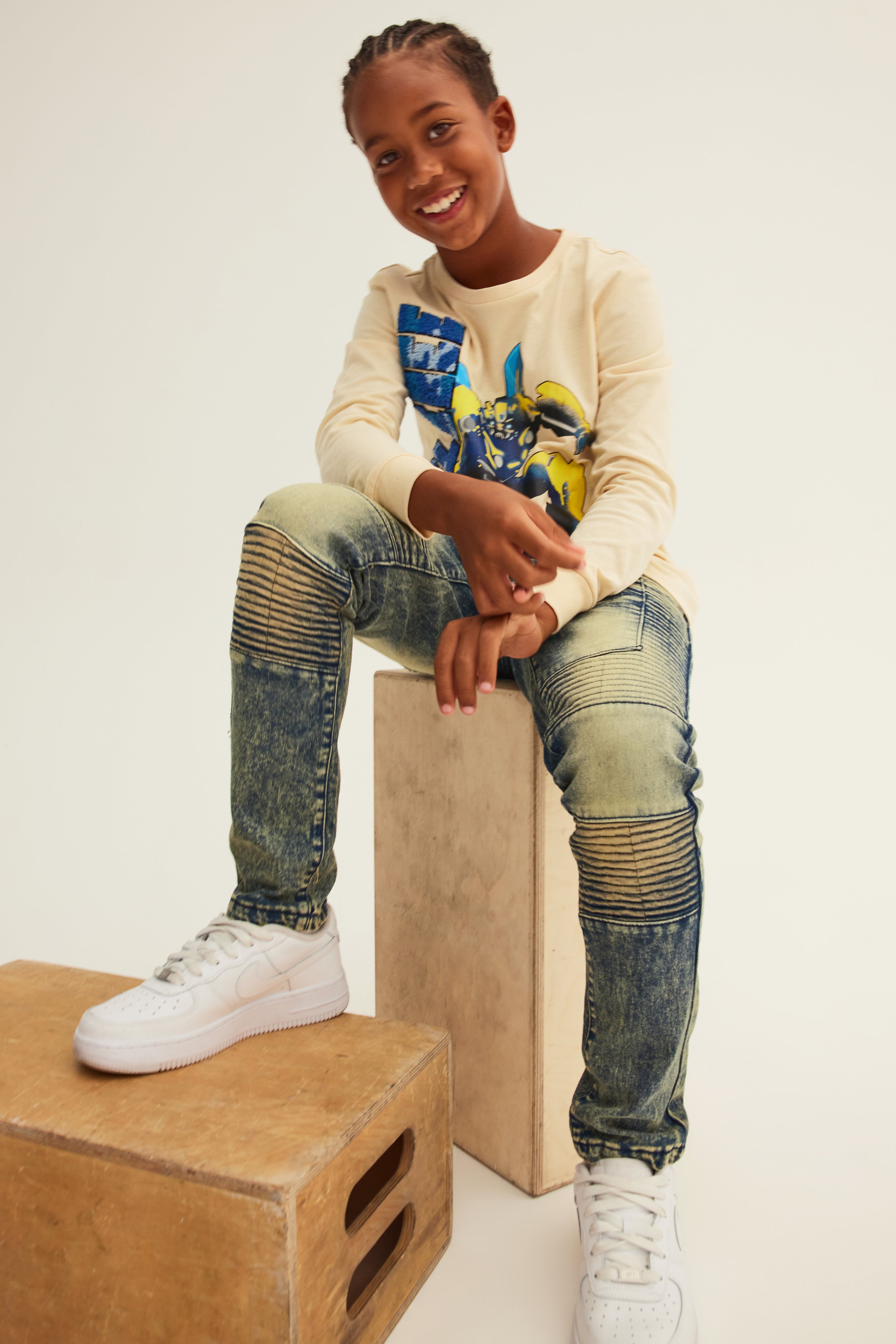 Mini Stretch Denim Splatter Moto Jeans - Indigo image 4