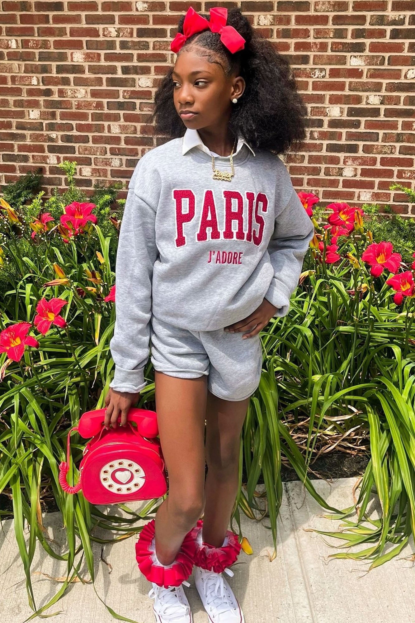 Mini When In Paris Fleece Short Set - Grey image 4