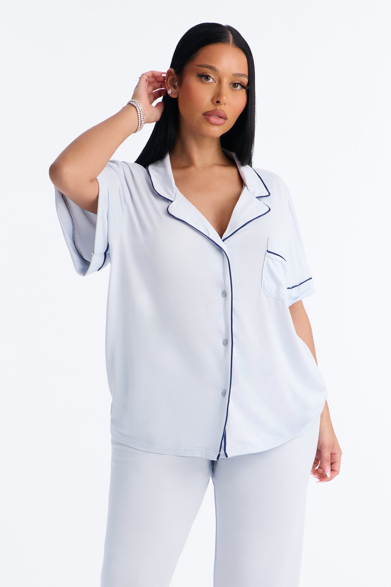 In The Morning PJ Short Sleeve Pant Set - Grey/combo image 2