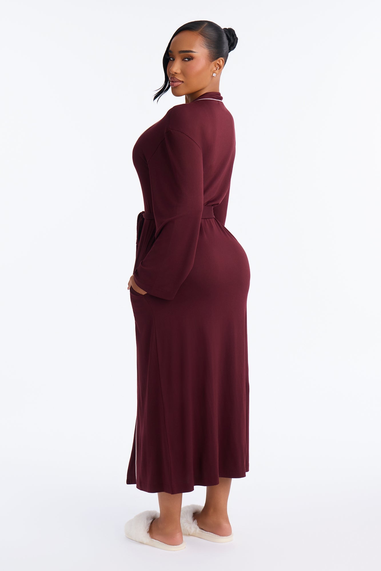 In the Morning PJ Long Robe - Burgundy image 7