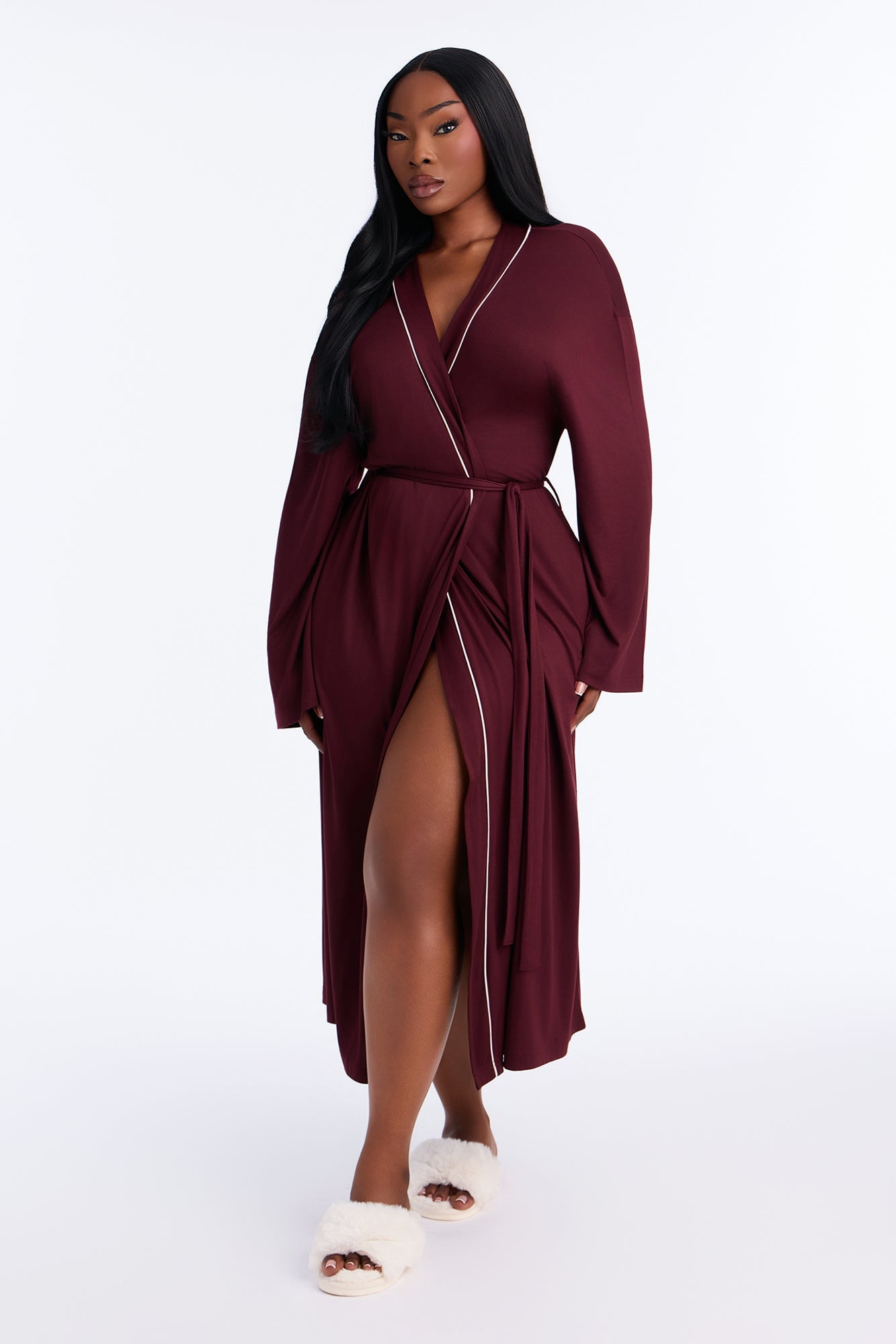 In the Morning PJ Long Robe - Burgundy image 1