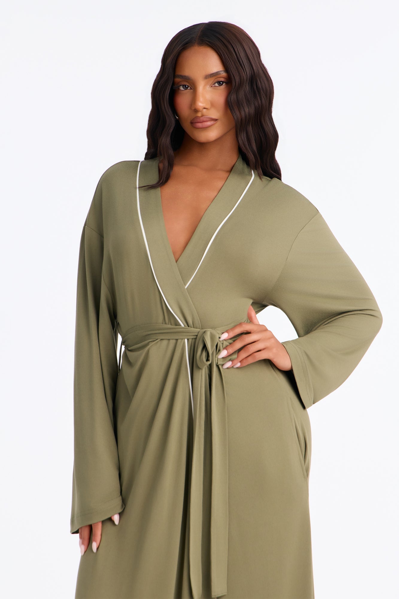 In the Morning PJ Long Robe - Olive image 2