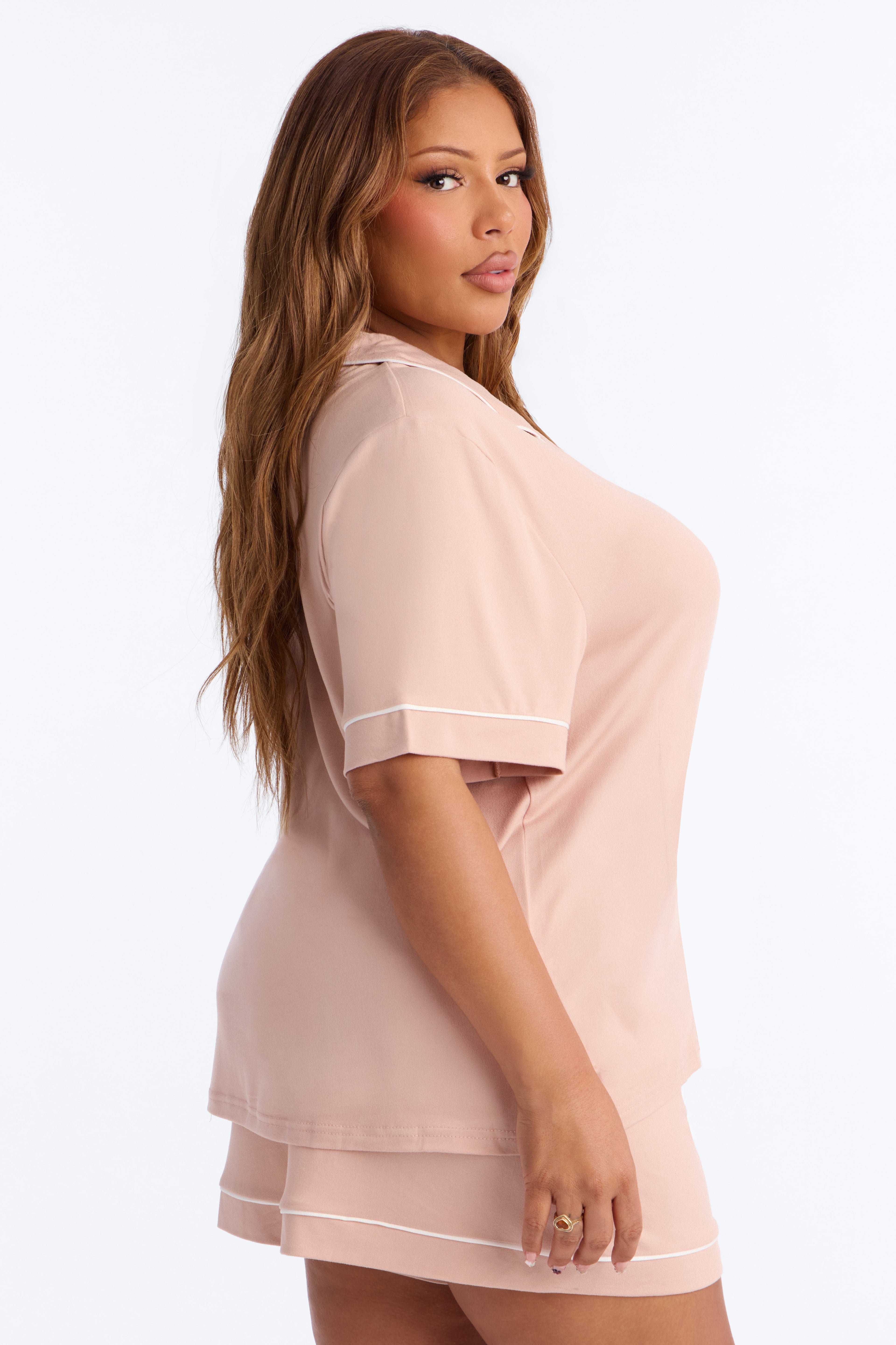 In The Morning PJ Short Sleeve Short Set - Mocha image 3