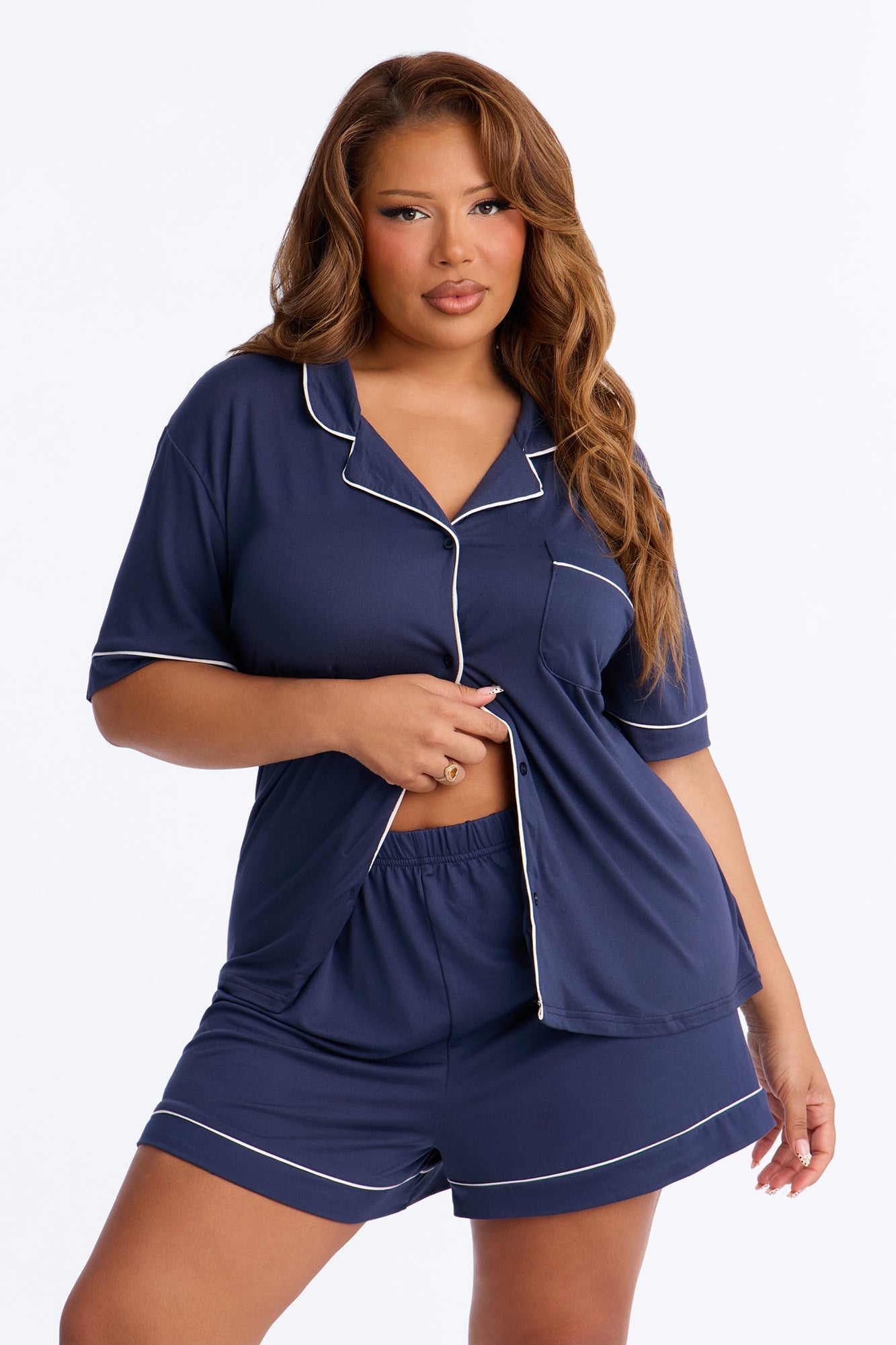 In The Morning PJ Short Sleeve Short Set - Navy image 1