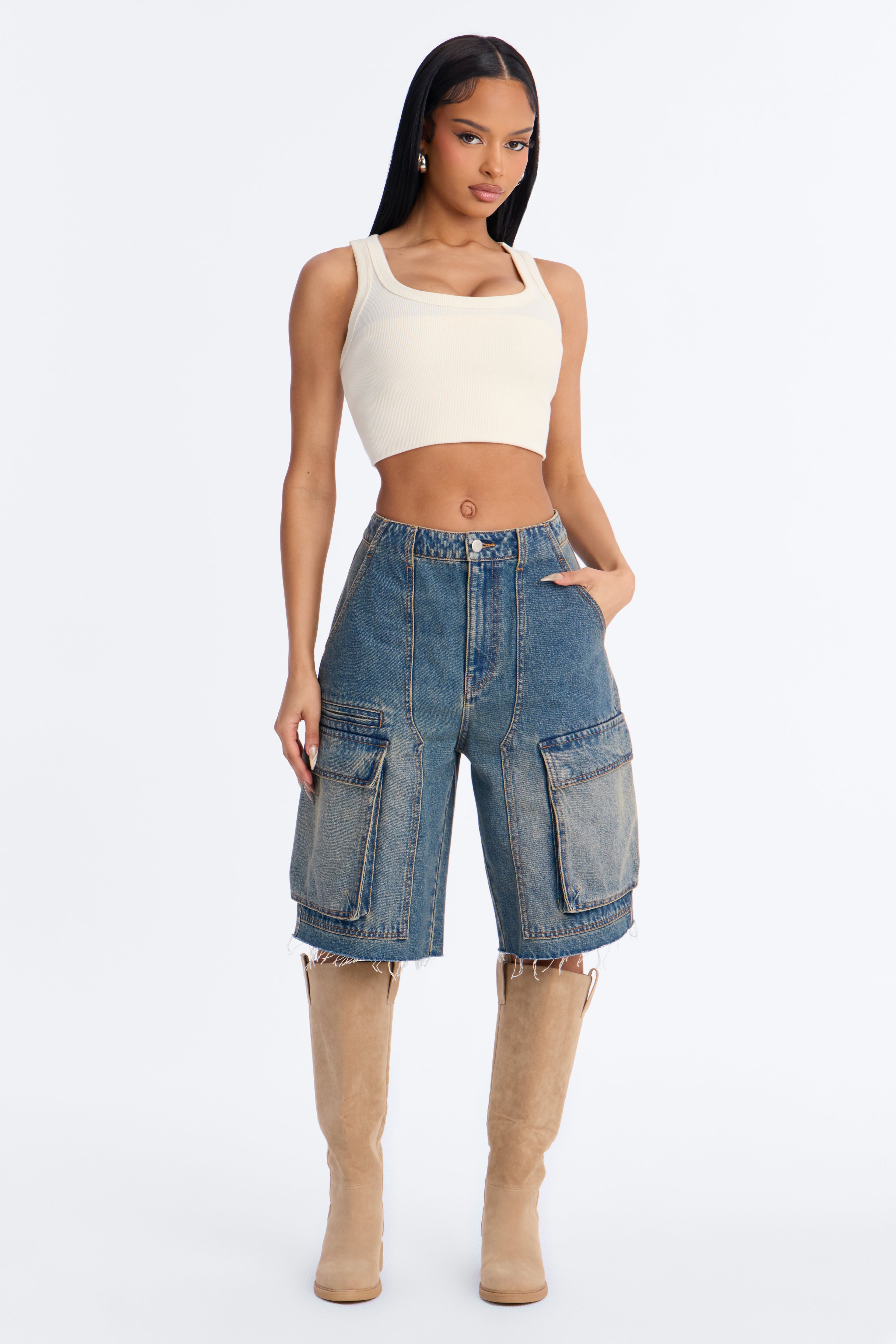 Parker Denim Cargo Jorts - Medium Wash image 4