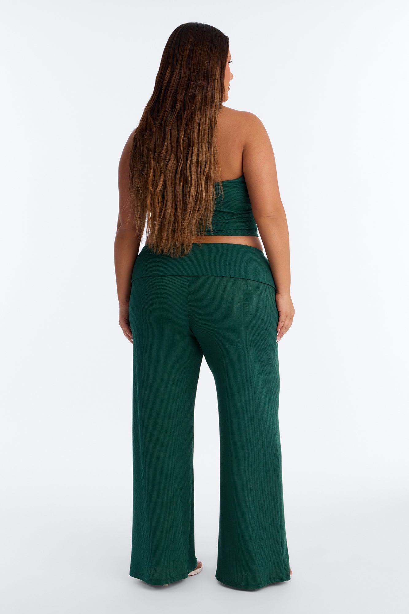 Megan Waffle Knit Foldover Waist Pant Set - Hunter Green image 4
