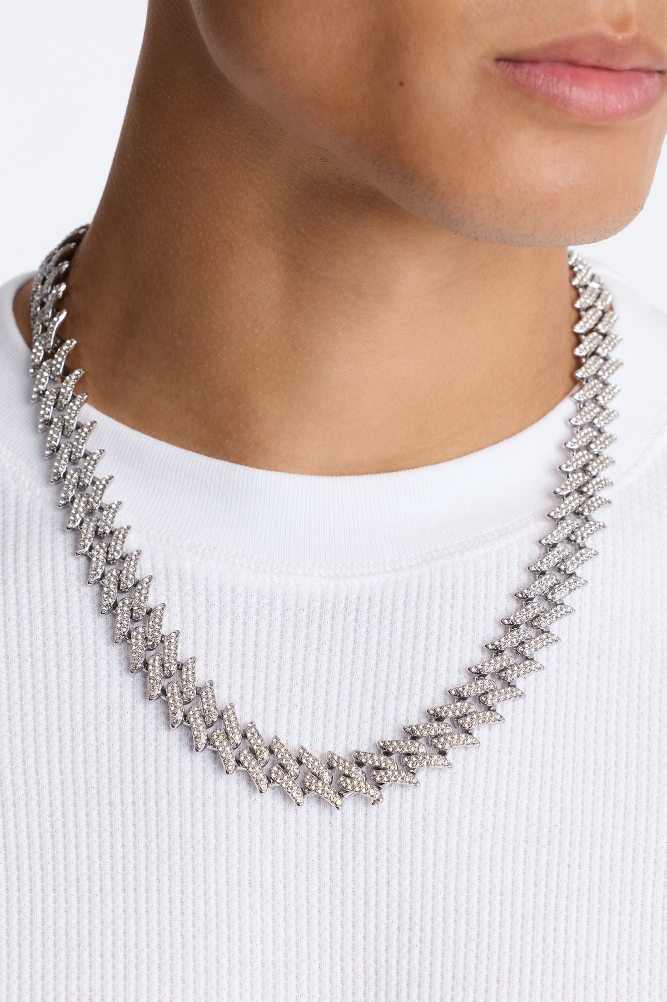 Iced Spiky Bracelet And Necklace Set - Silver image 3