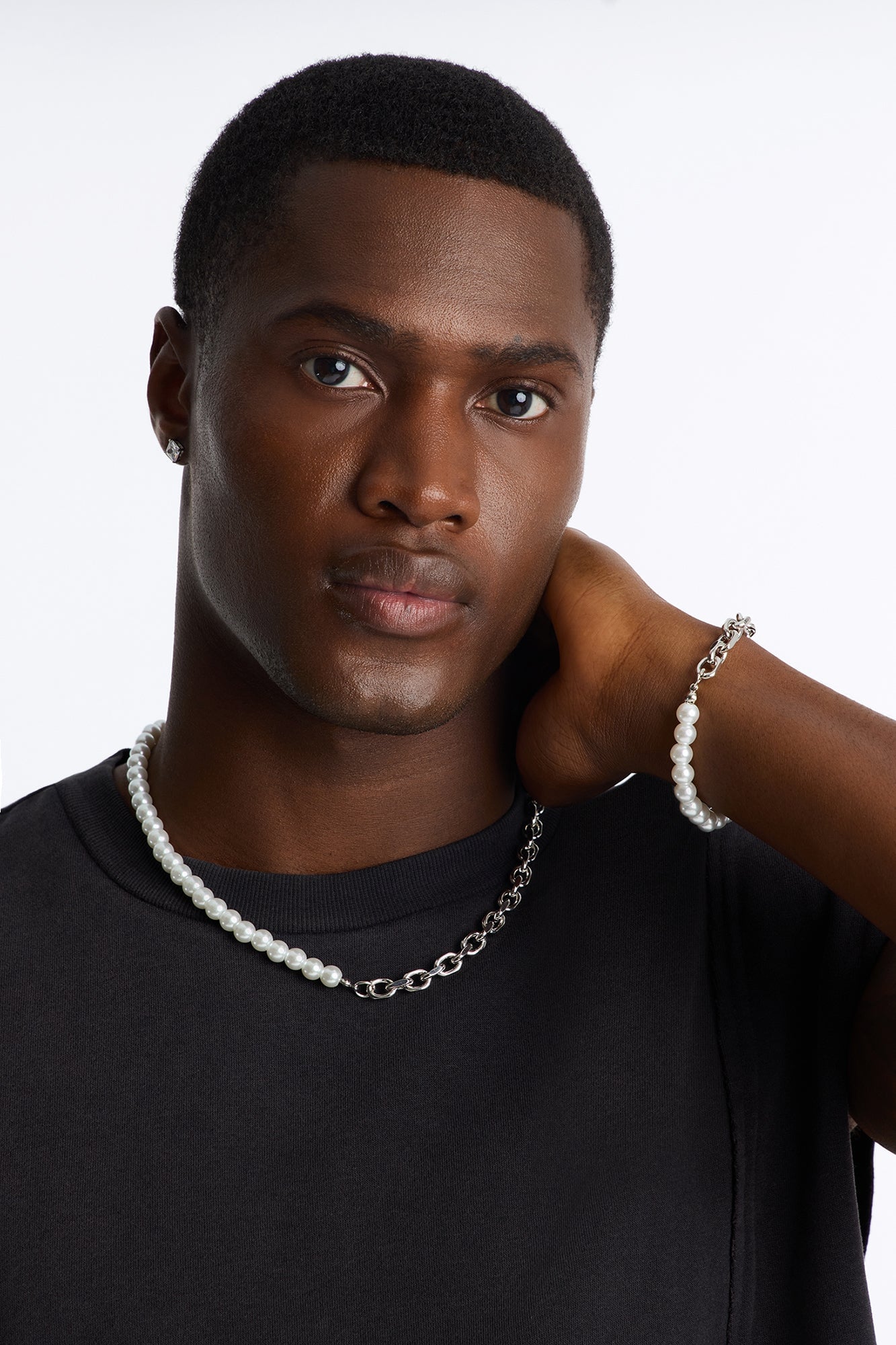 Pearl Chain Link Bracelet And Necklace Set - Silver image 2