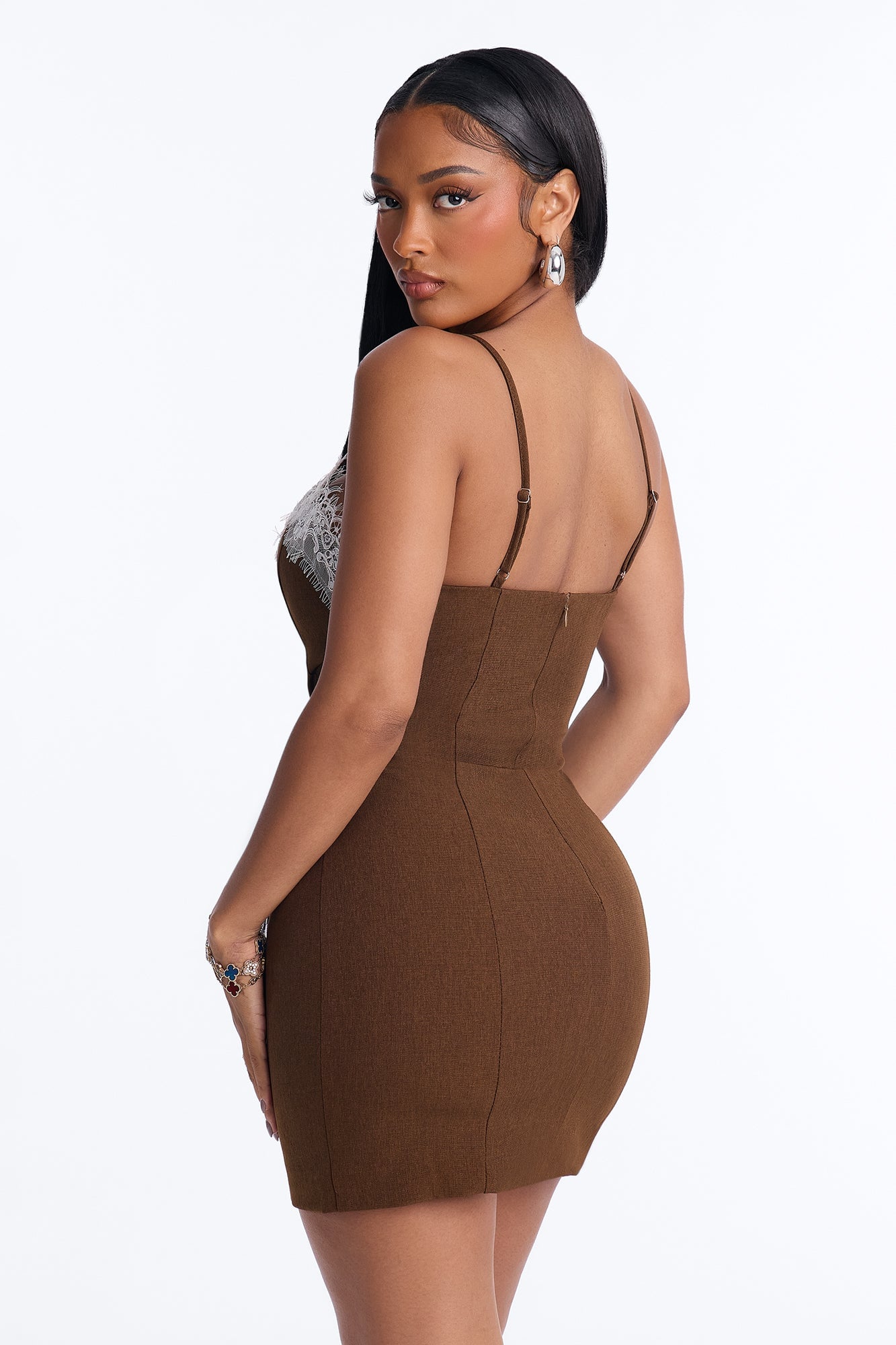 Estelle Lace Trim Mini Dress - Chocolate/Combo image 5