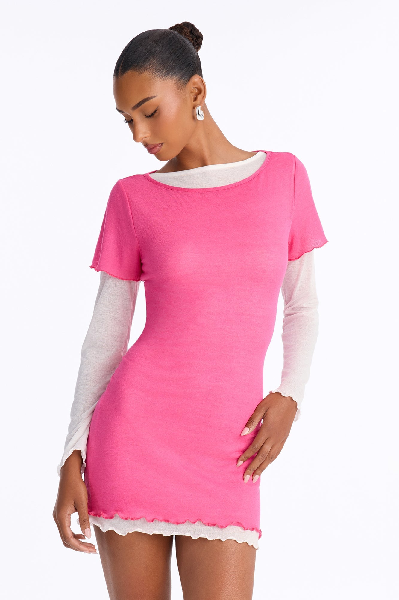 Karter Soft Haze Long Sleeve Mini Dress - Fuchsia image 6