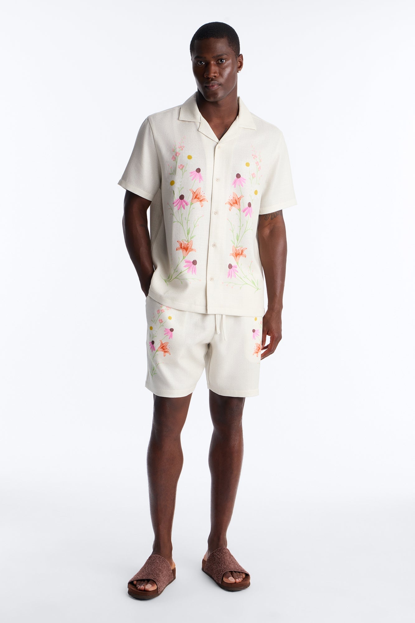 Florus Cuban Collar Button Up Shirt - Cream/combo image 6