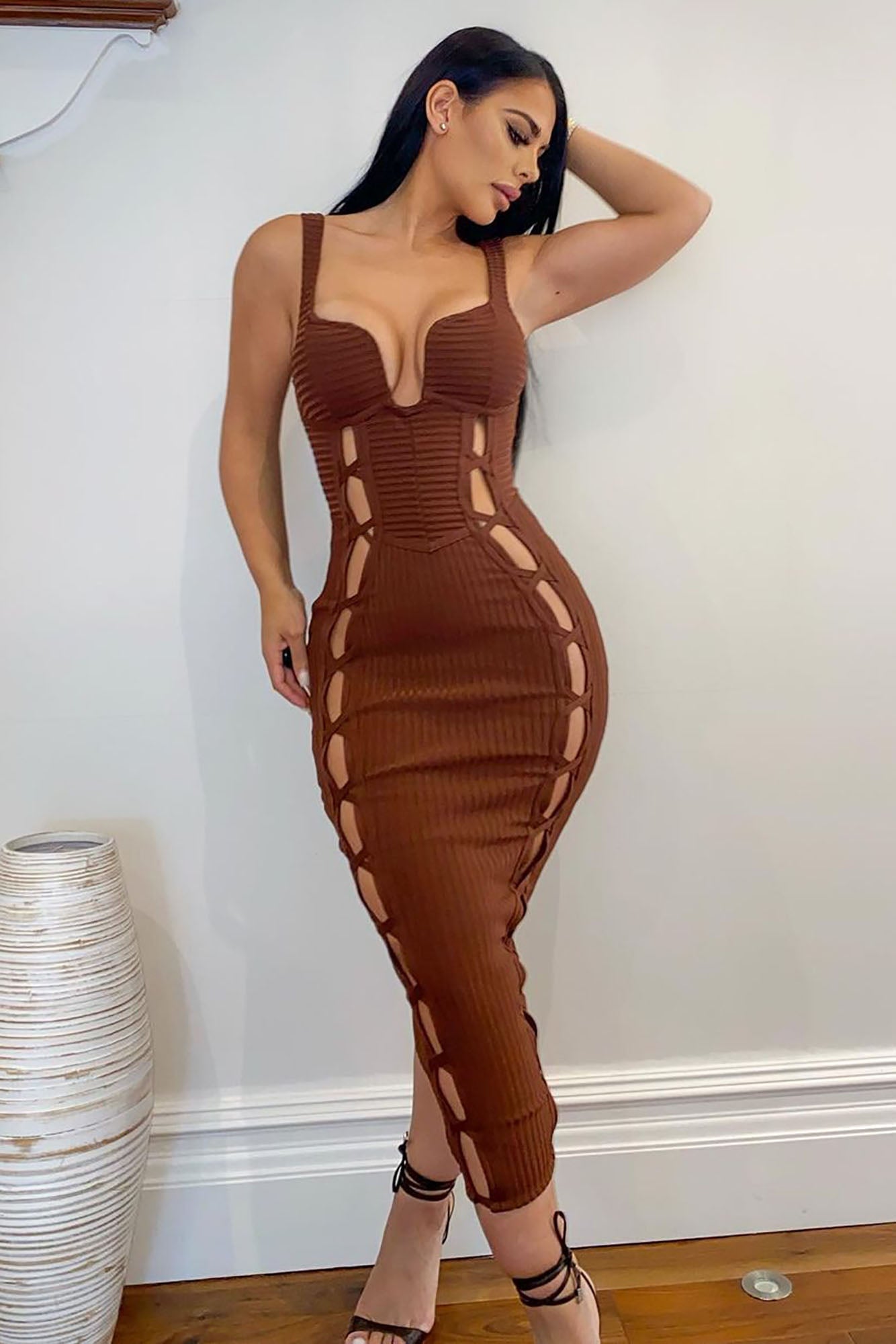 No Cuts Given Bandage Midi Dress - Brown image 9