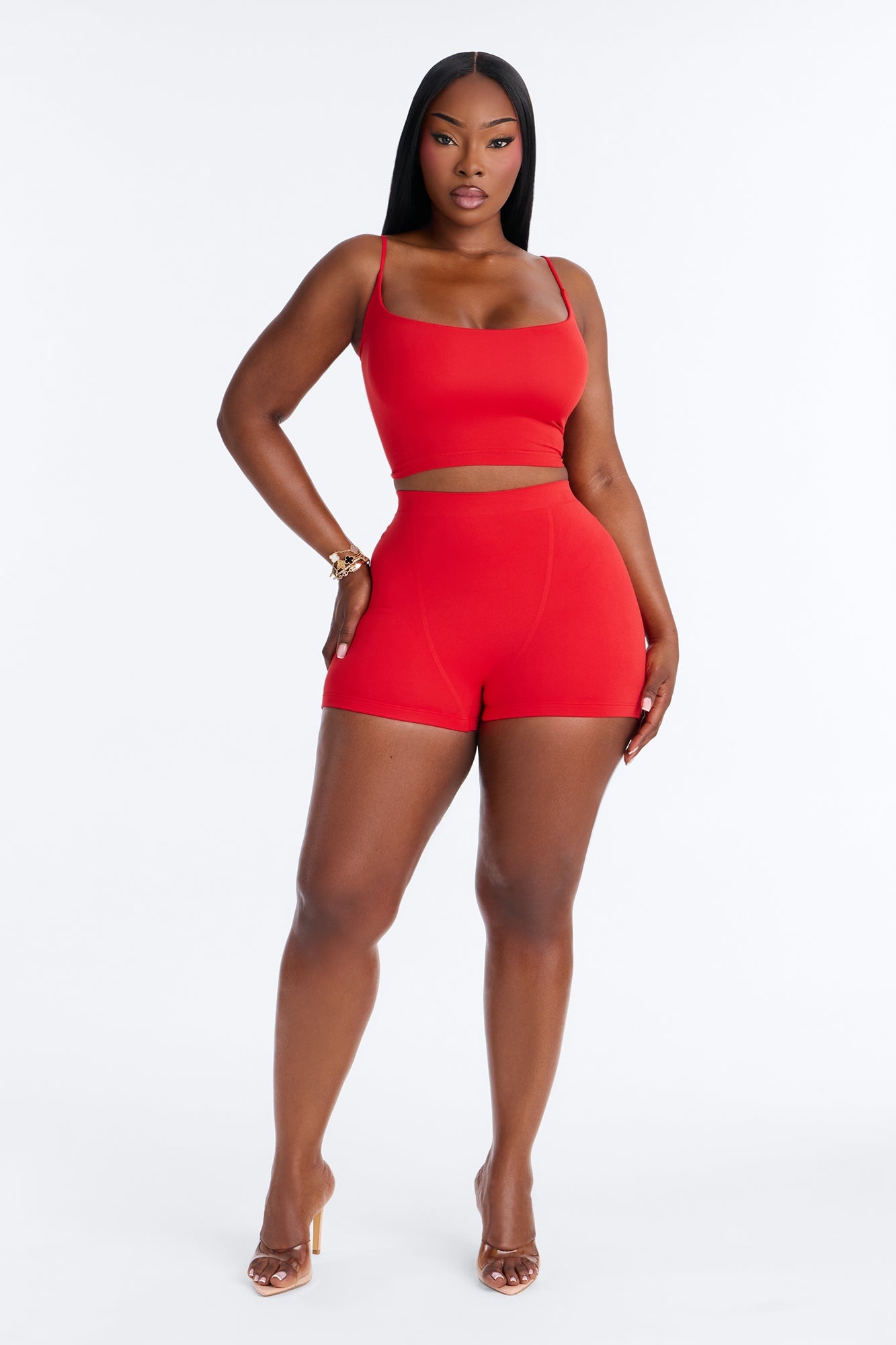 Seamless Smooth Base Layer Double Lined Cami Crop Top - DarkRed image 2