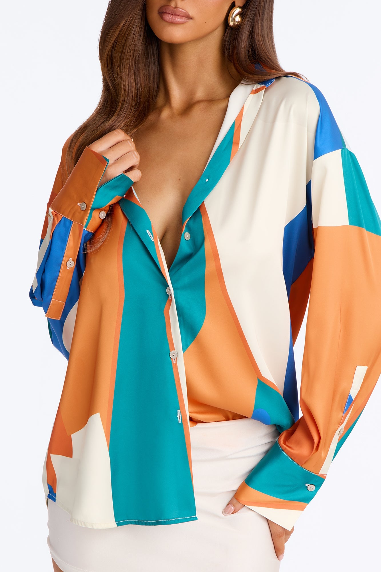 All The Little Things Satin Shirt - Orange/combo image 3