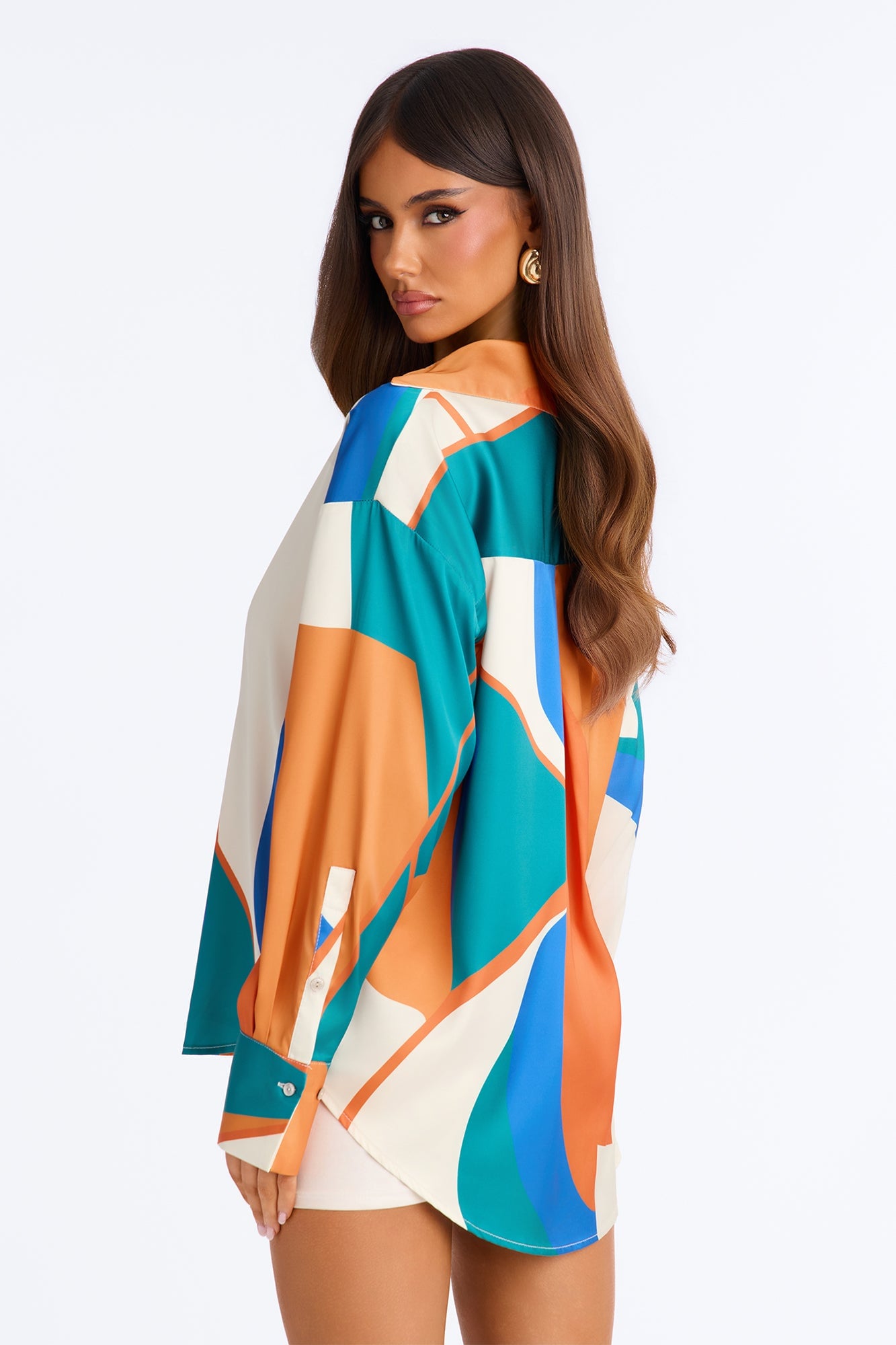 All The Little Things Satin Shirt - Orange/combo image 4