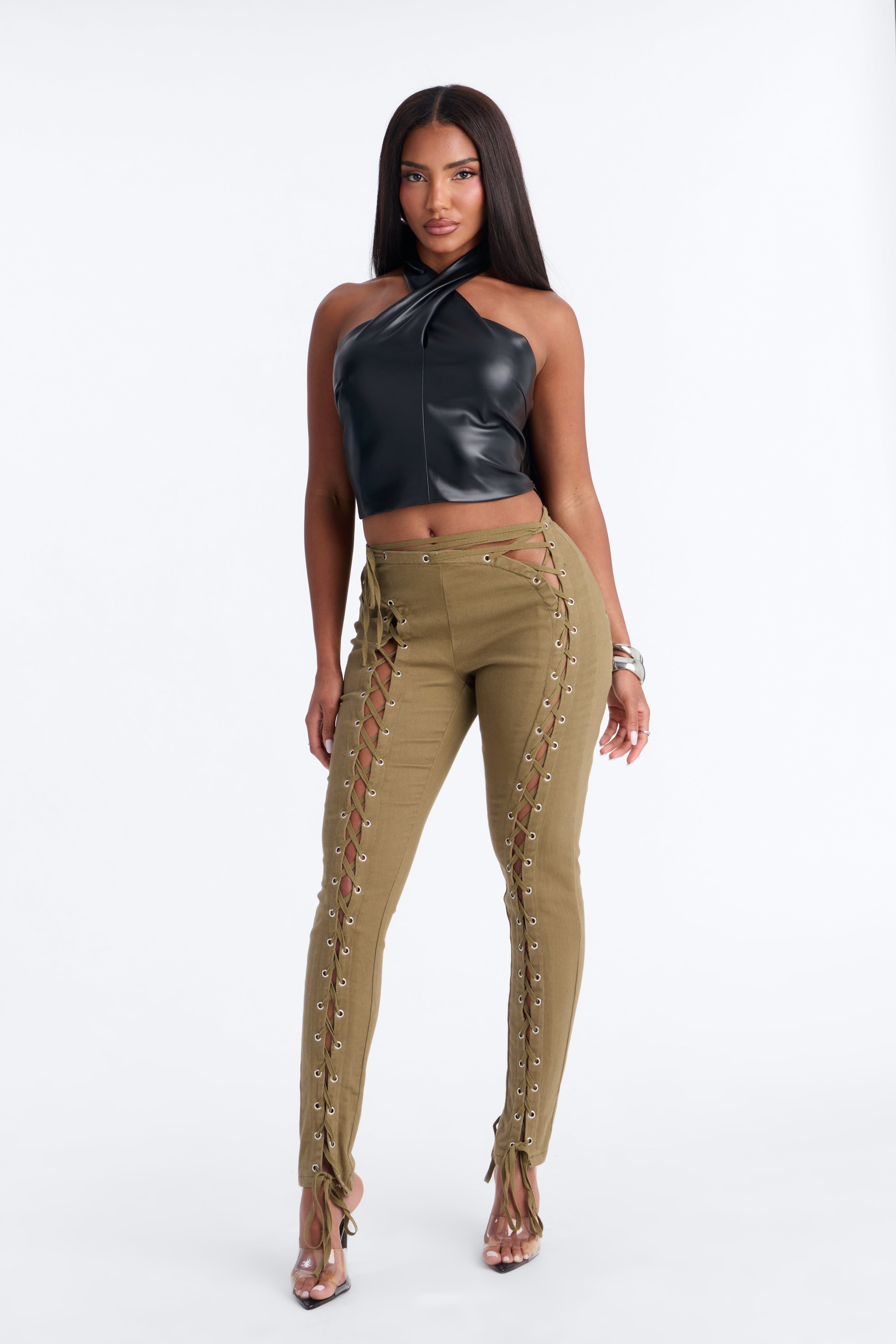 Mission Accomplished Lace Up Skinny Pant - Military Green image 1