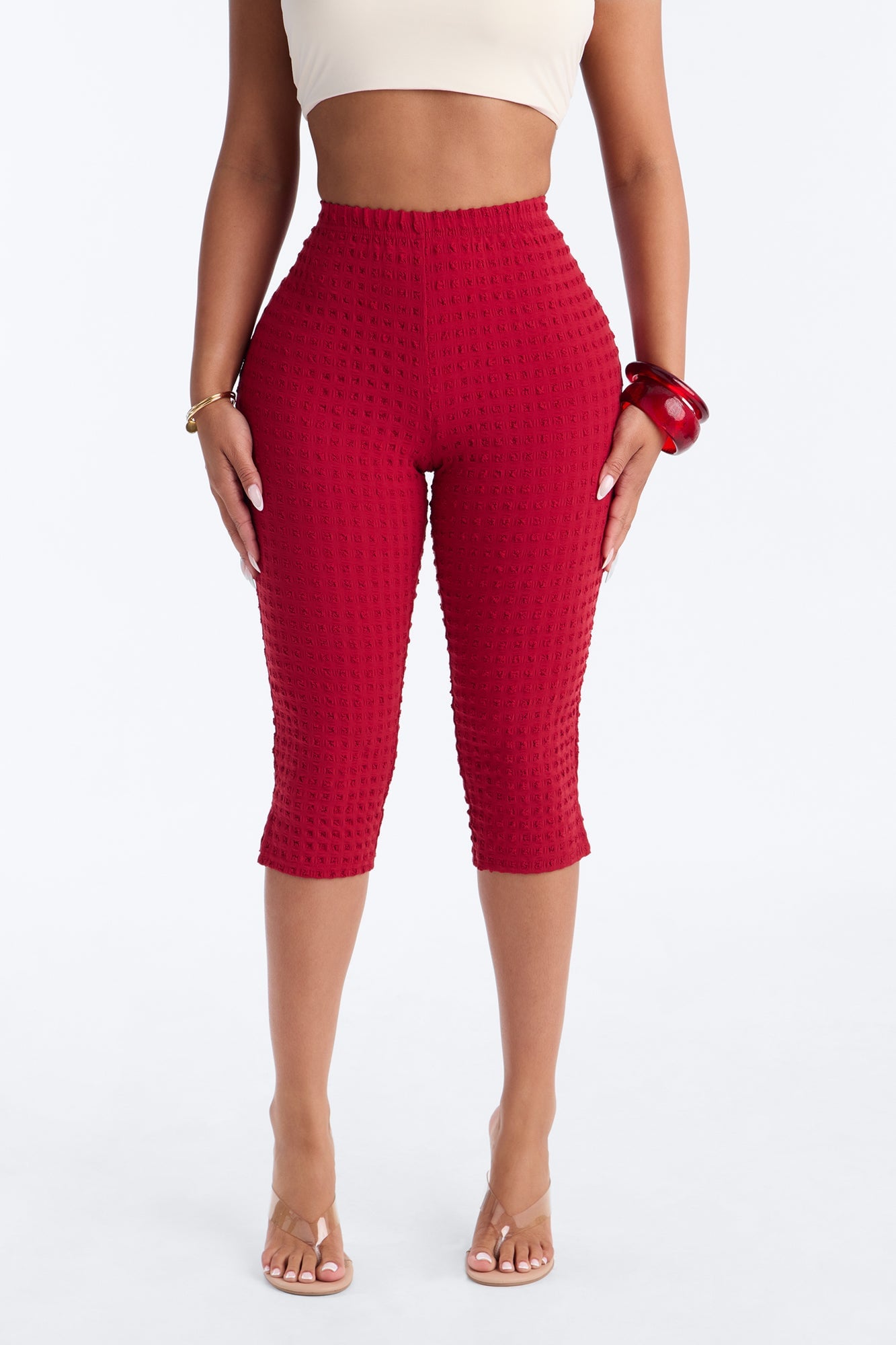Milena Textured Pedal Pusher Leggings - Red image 6