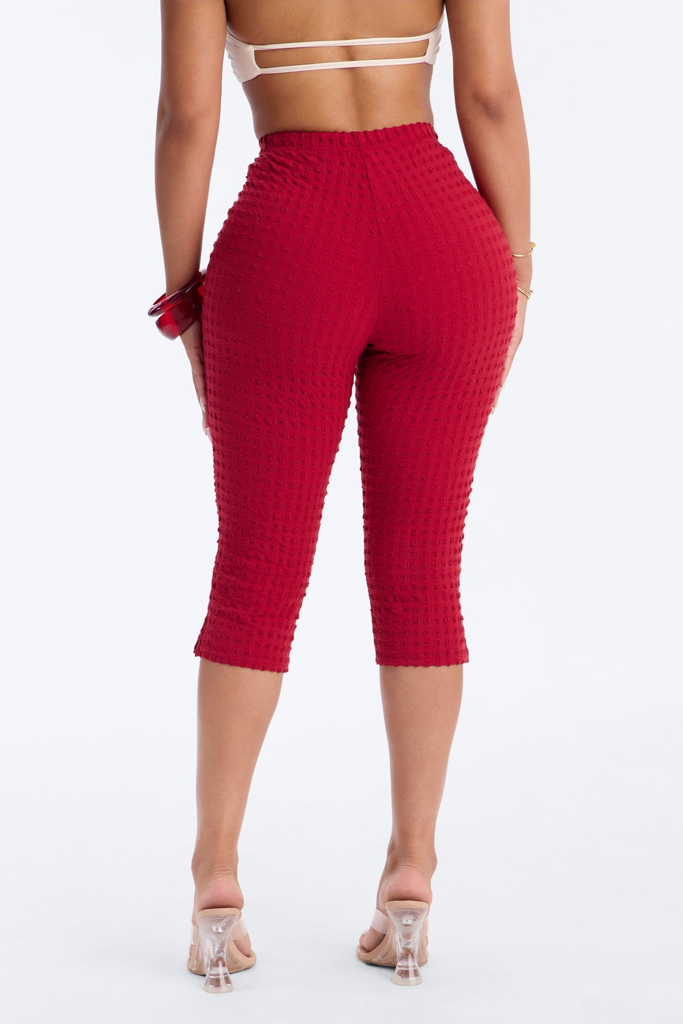 Milena Textured Pedal Pusher Leggings - Red image 8