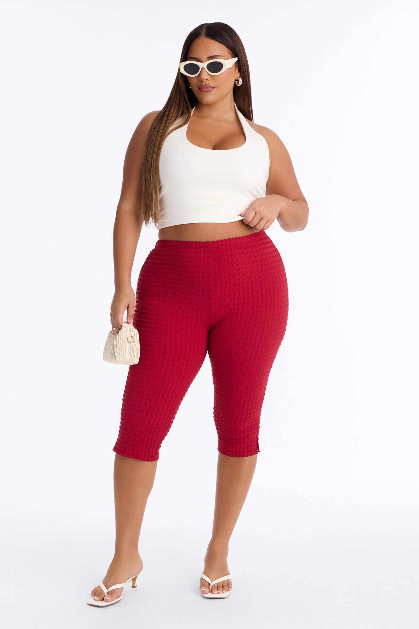 Milena Textured Pedal Pusher Leggings - Red image 1