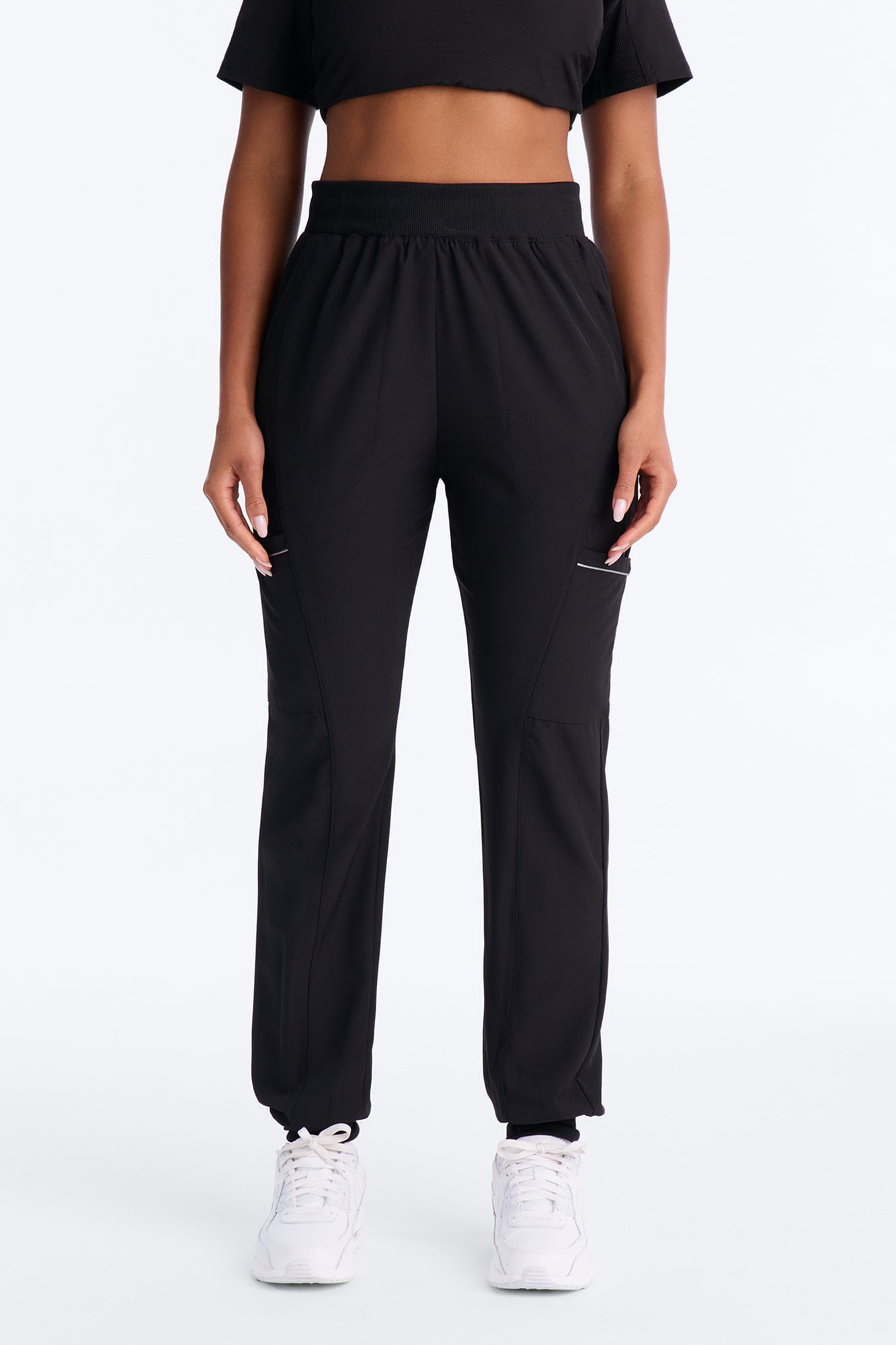 Pro Care Reflective Piping Jogger Uniform Scrub Bottoms - Black image 2