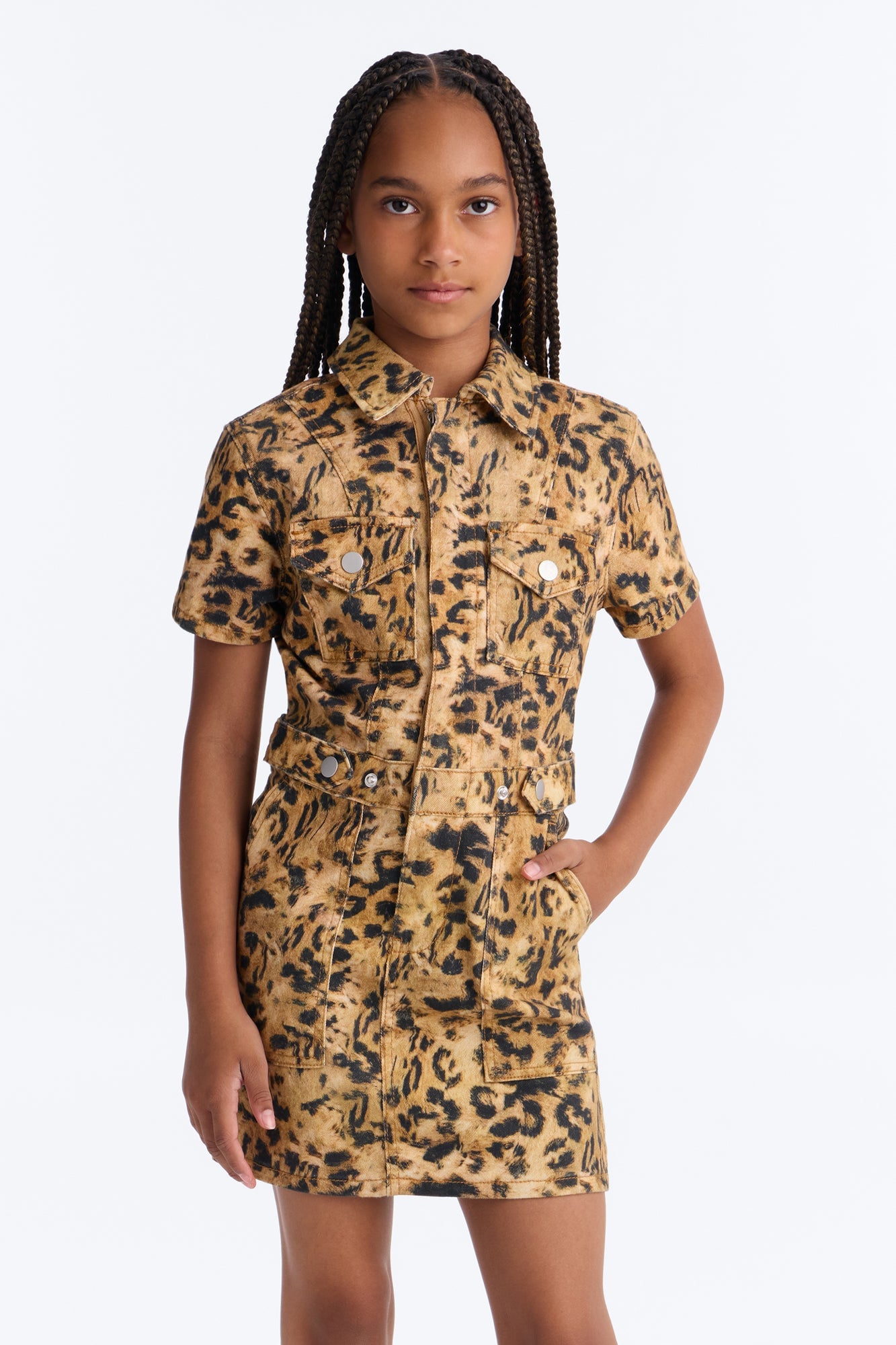 Mini Mabel Leopard Denim Mini Dress - Leopard image 2