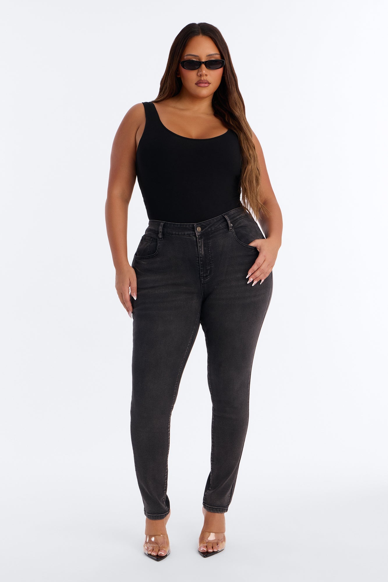 Tall She's An Icon Curvy Stretch Skinny Jeans - Black Wash image 2