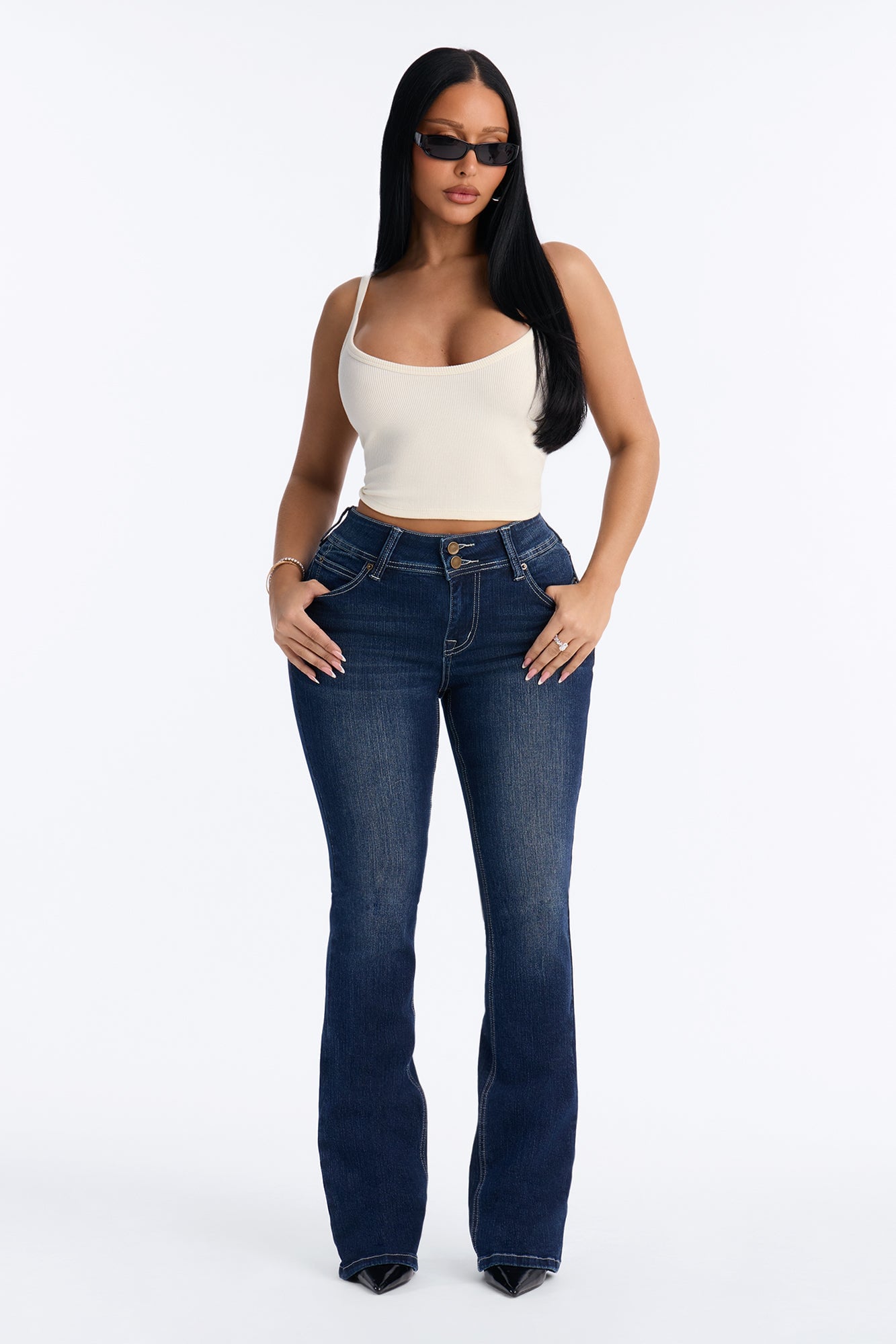 Might Go Double Button Stretch Bootcut Jeans - Dark Wash image 6