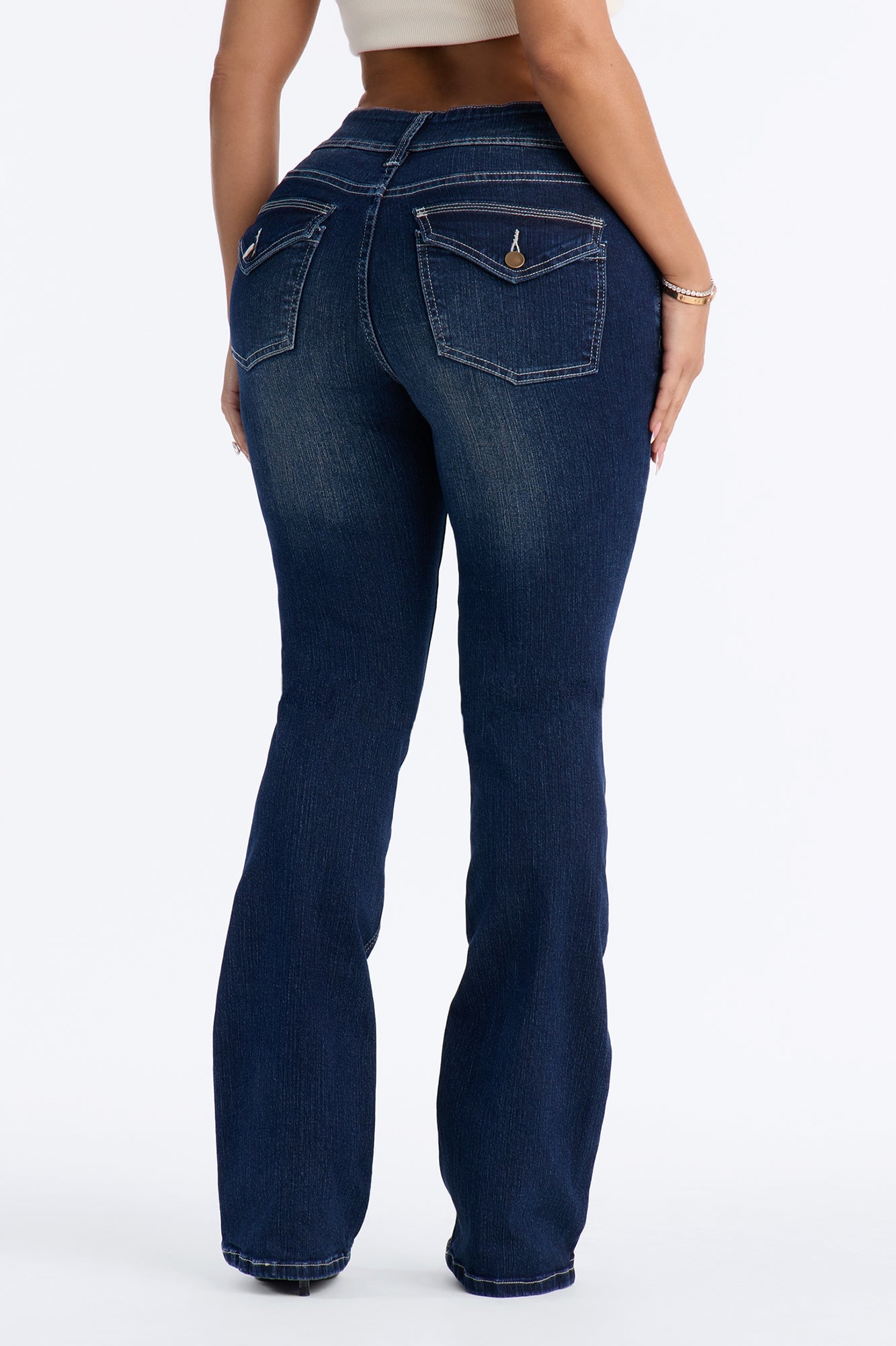Might Go Double Button Stretch Bootcut Jeans - Dark Wash image 8