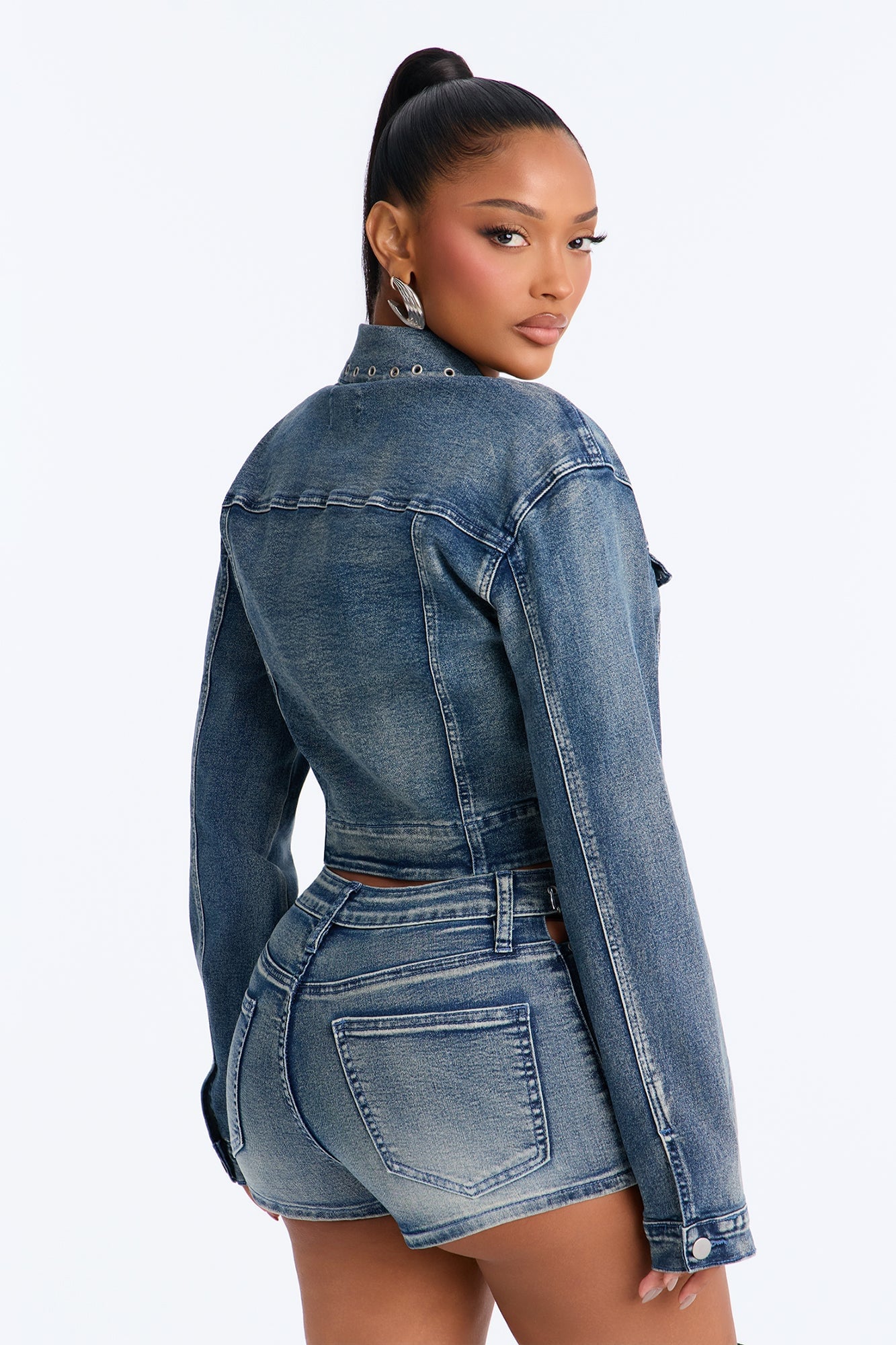 Pierce Of Mind Stud Embellished Denim Bolero Jacket - Vintage Wash image 9