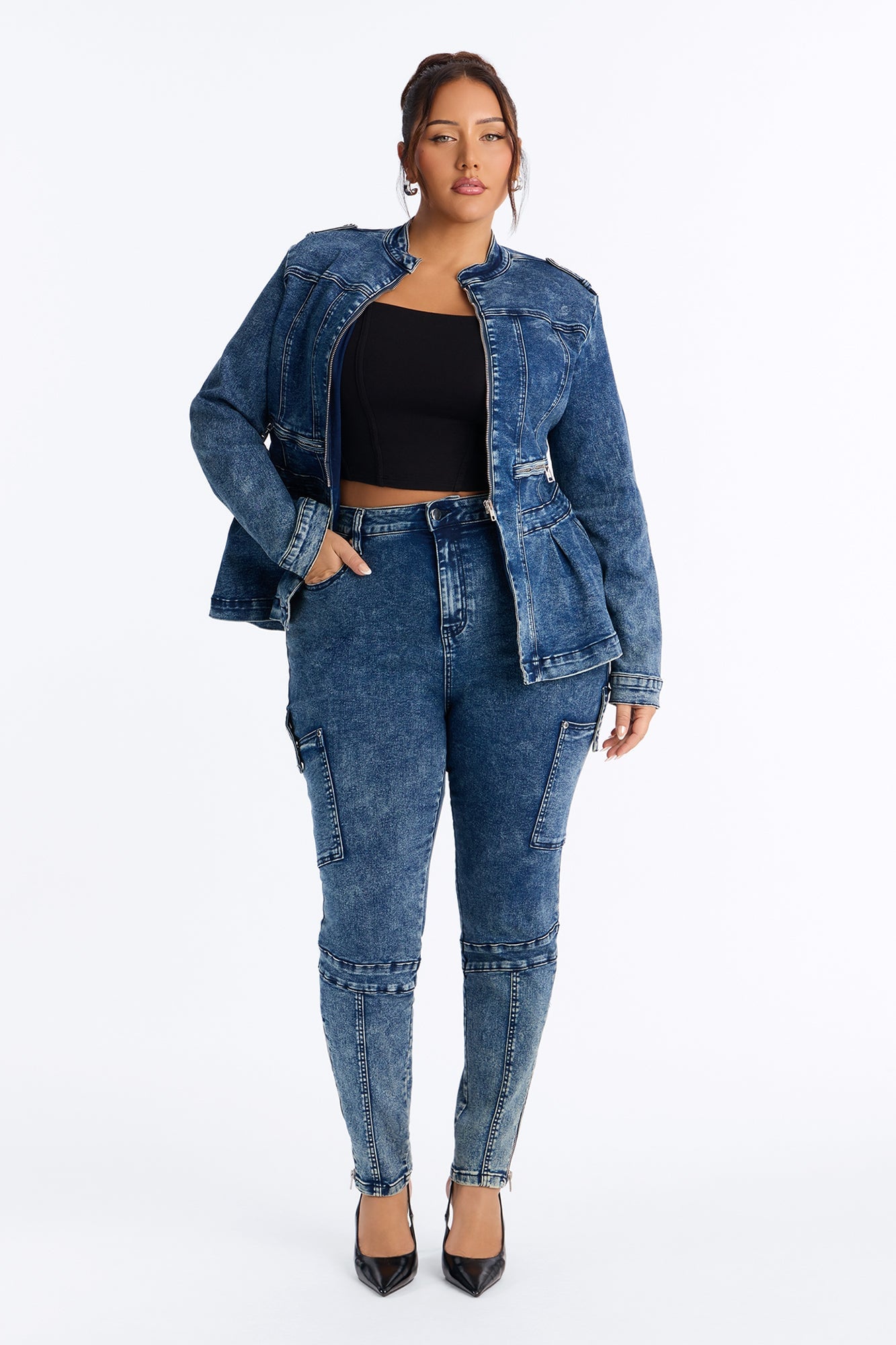 Lowkey Snatched High Rise Cargo Skinny Jeans - Vintage Wash image 1
