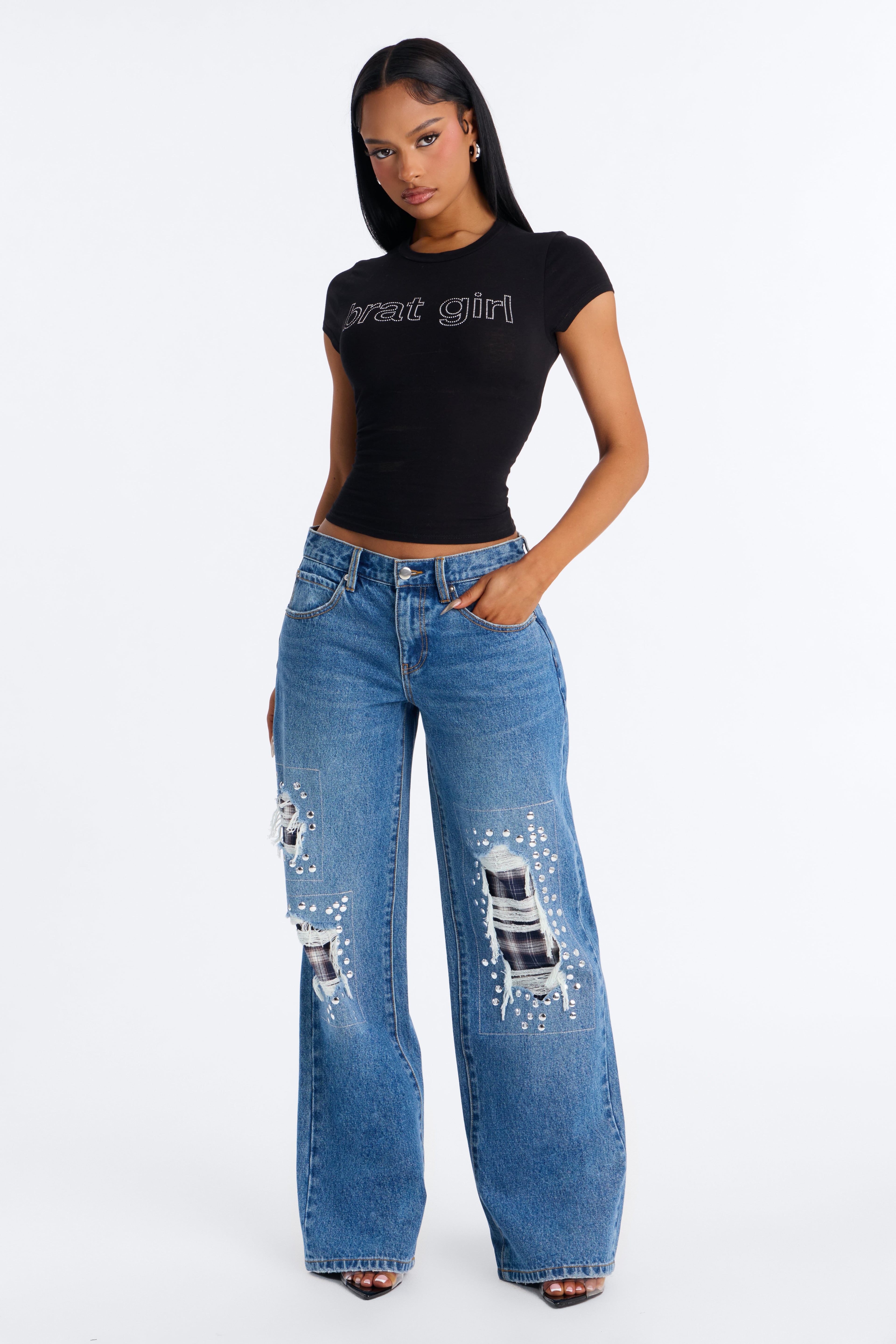 Broadway Rip & Repair Embellished Jeans - Dark Wash image 2