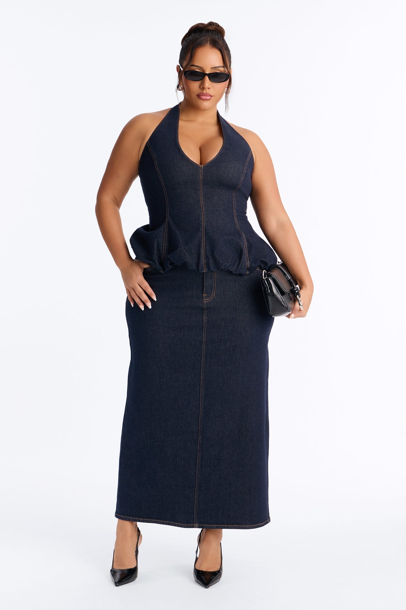 Annika Peplum Maxi Skirt Set - Dark Wash image 1