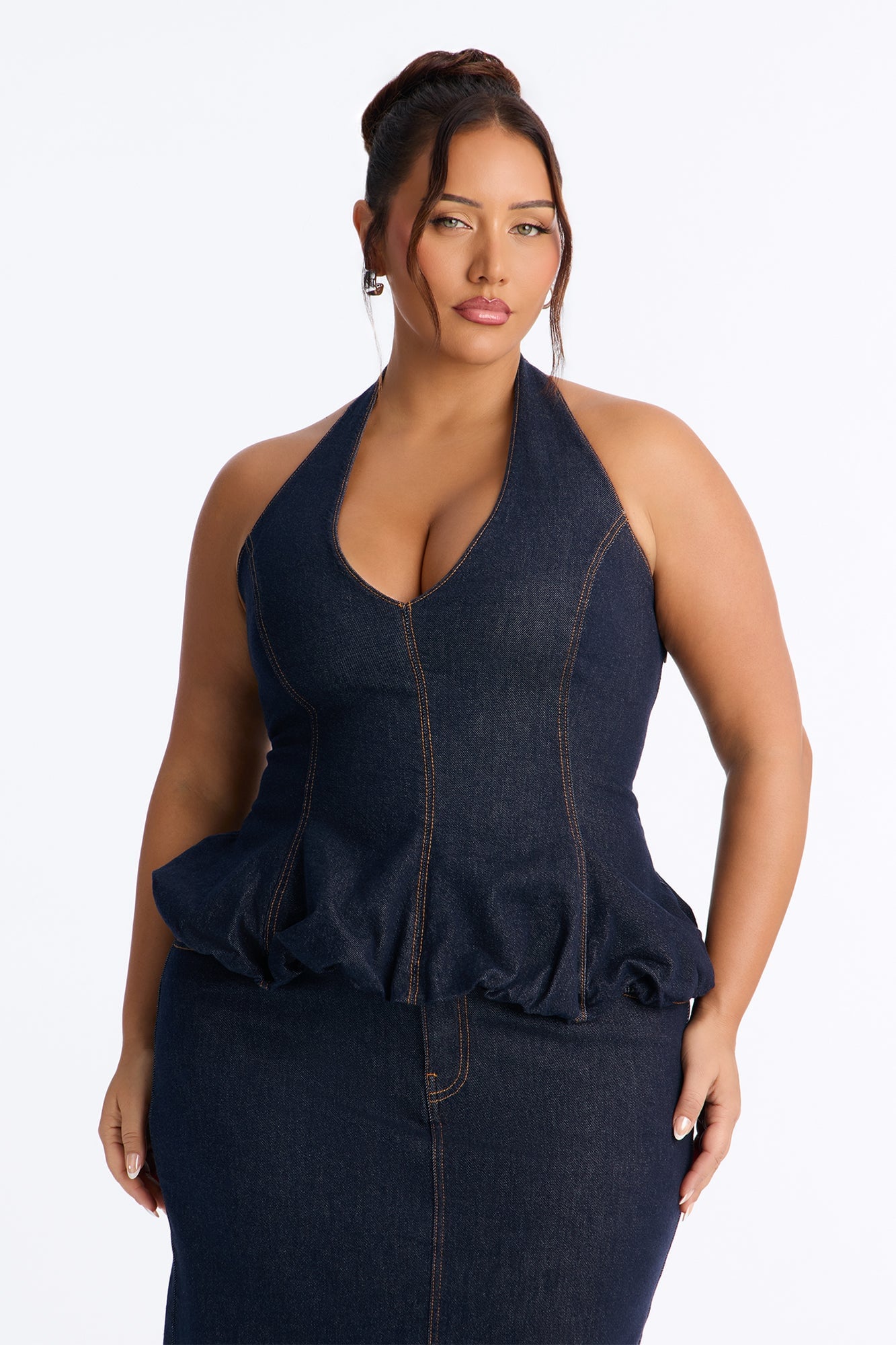 Annika Peplum Maxi Skirt Set - Dark Wash image 2