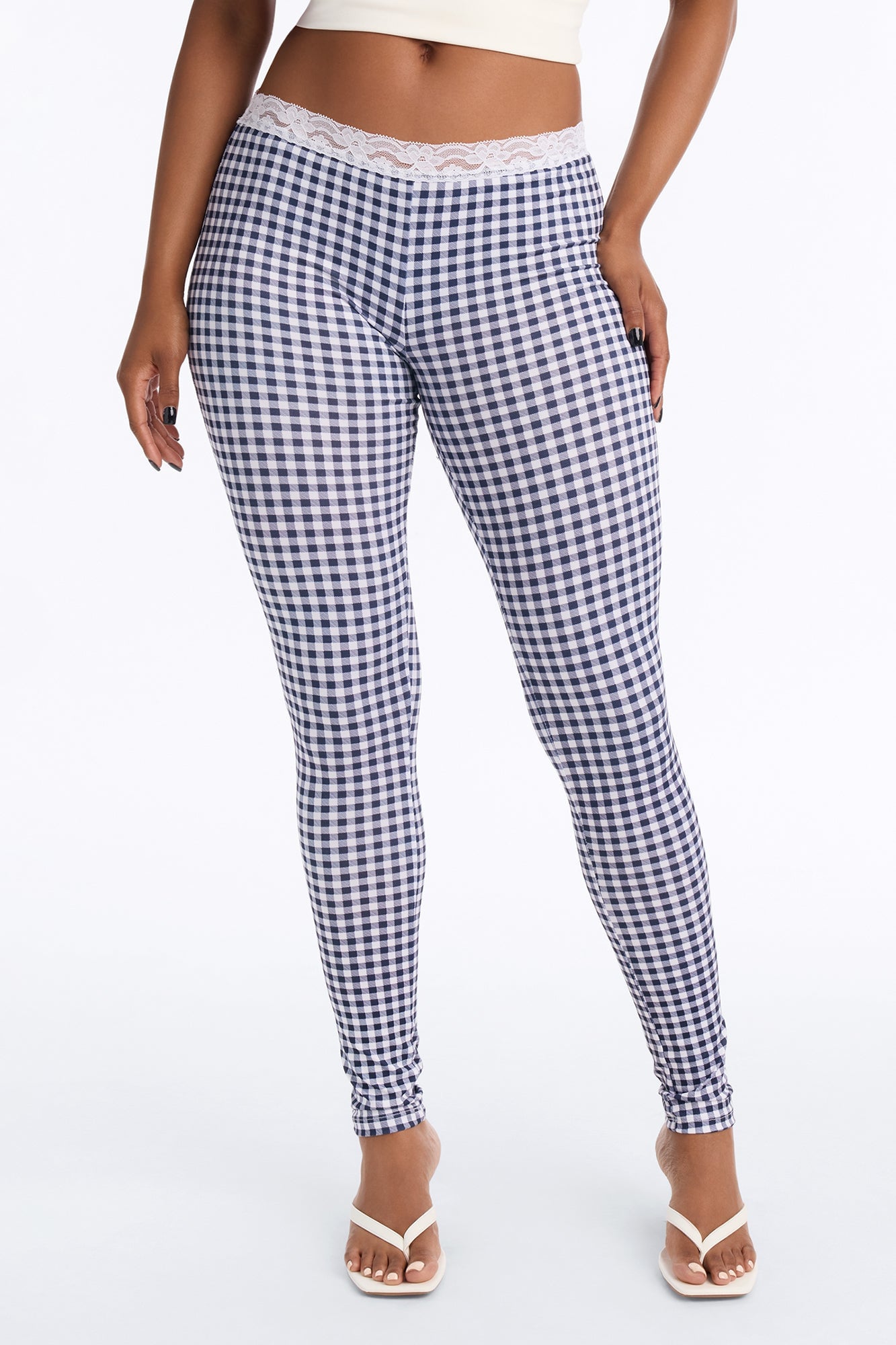 Piper Low Rise Lace Trim Printed Leggings - Navy/combo image 5