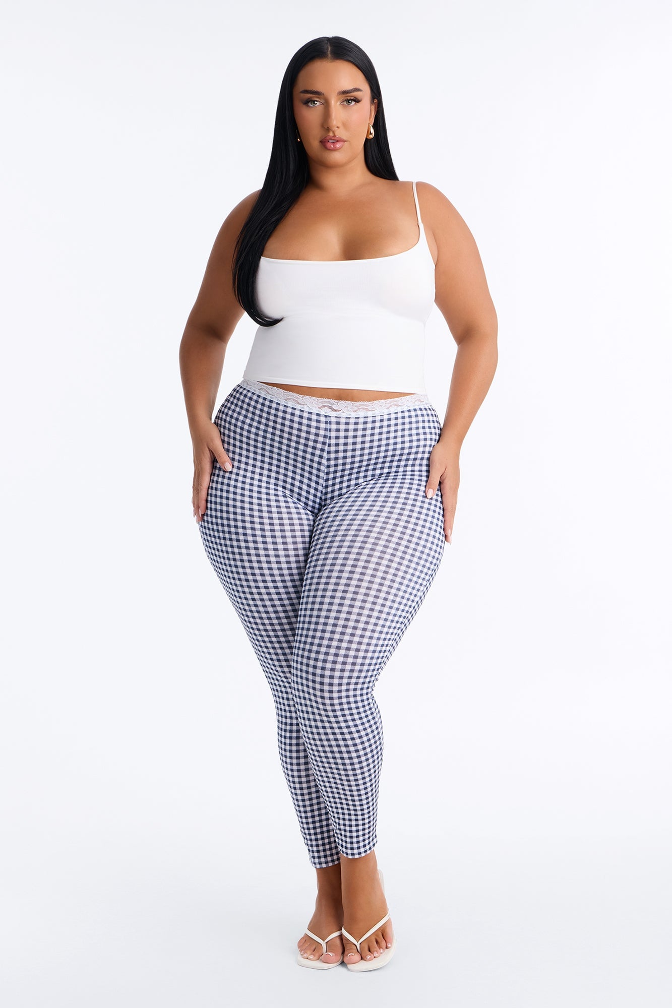 Piper Low Rise Lace Trim Printed Leggings - Navy/combo image 1
