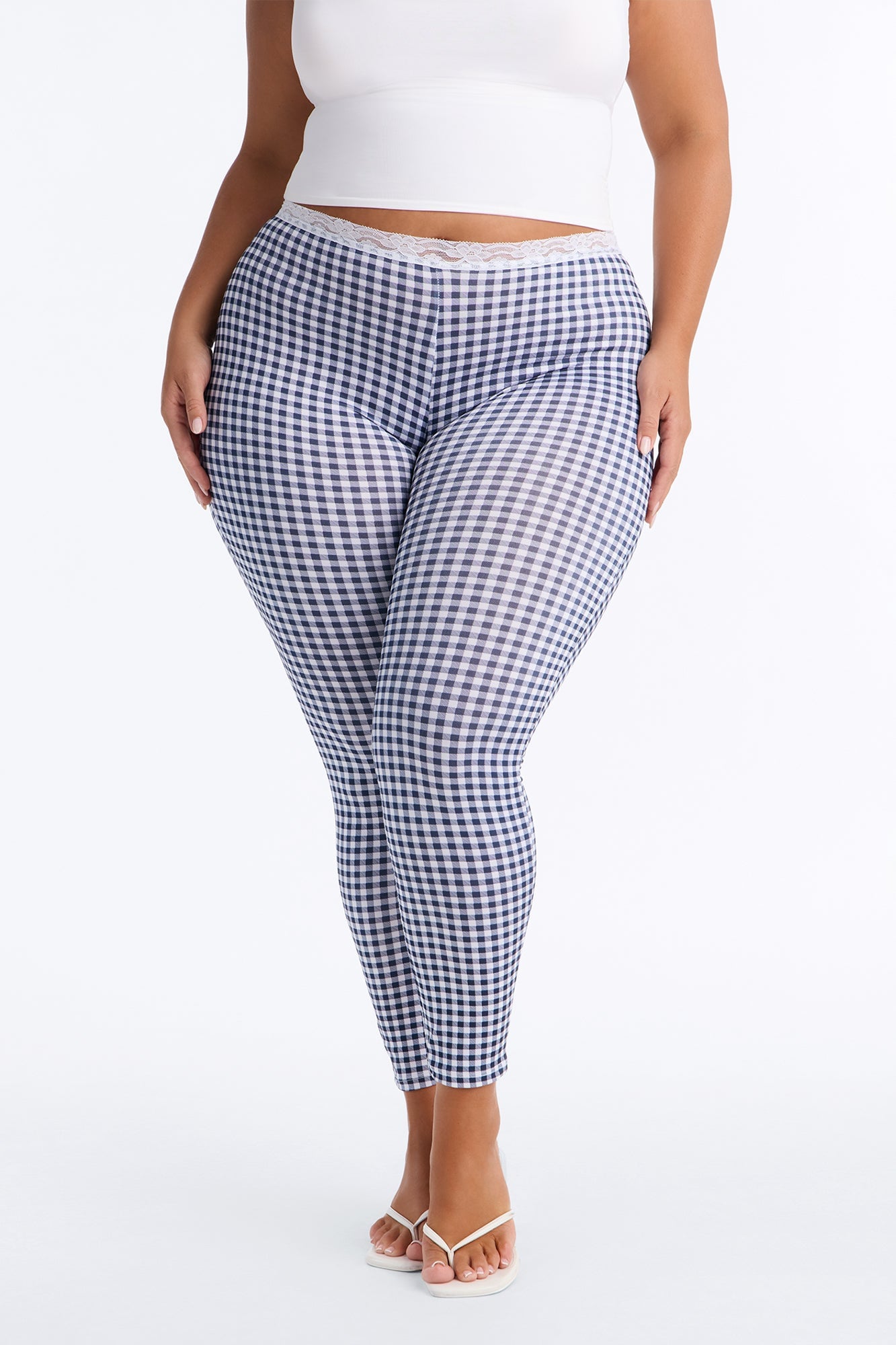 Piper Low Rise Lace Trim Printed Leggings - Navy/combo image 2