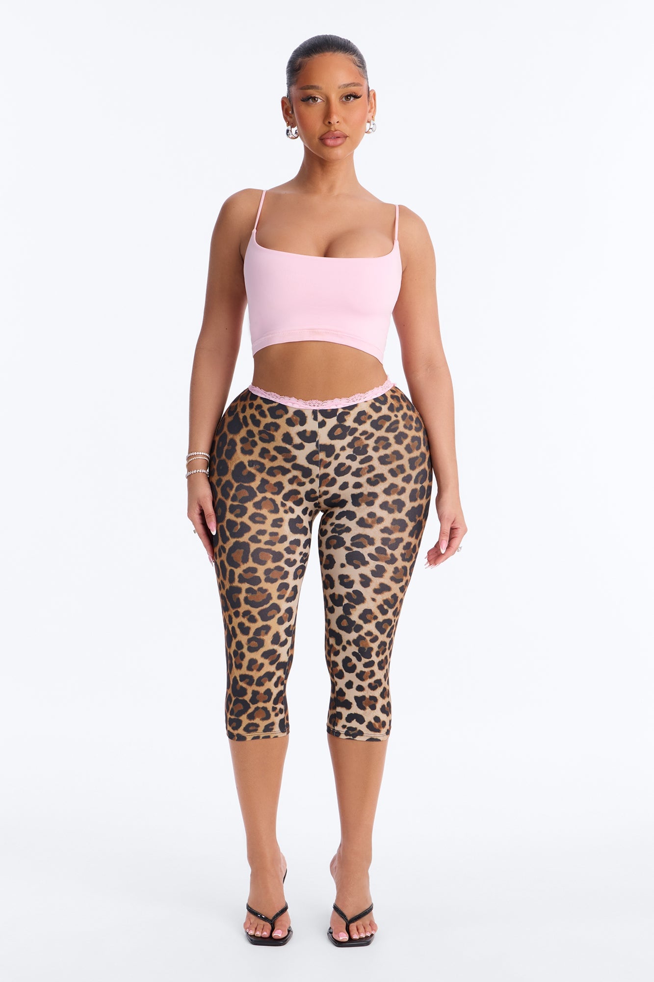 Lola Low Rise Lace Trim Printed Capri Leggings - Leopard image 5