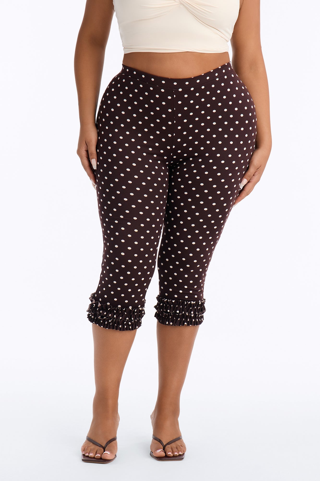 Polka Princess Ruffle Trim Capri Leggings - Brown Combo image 2