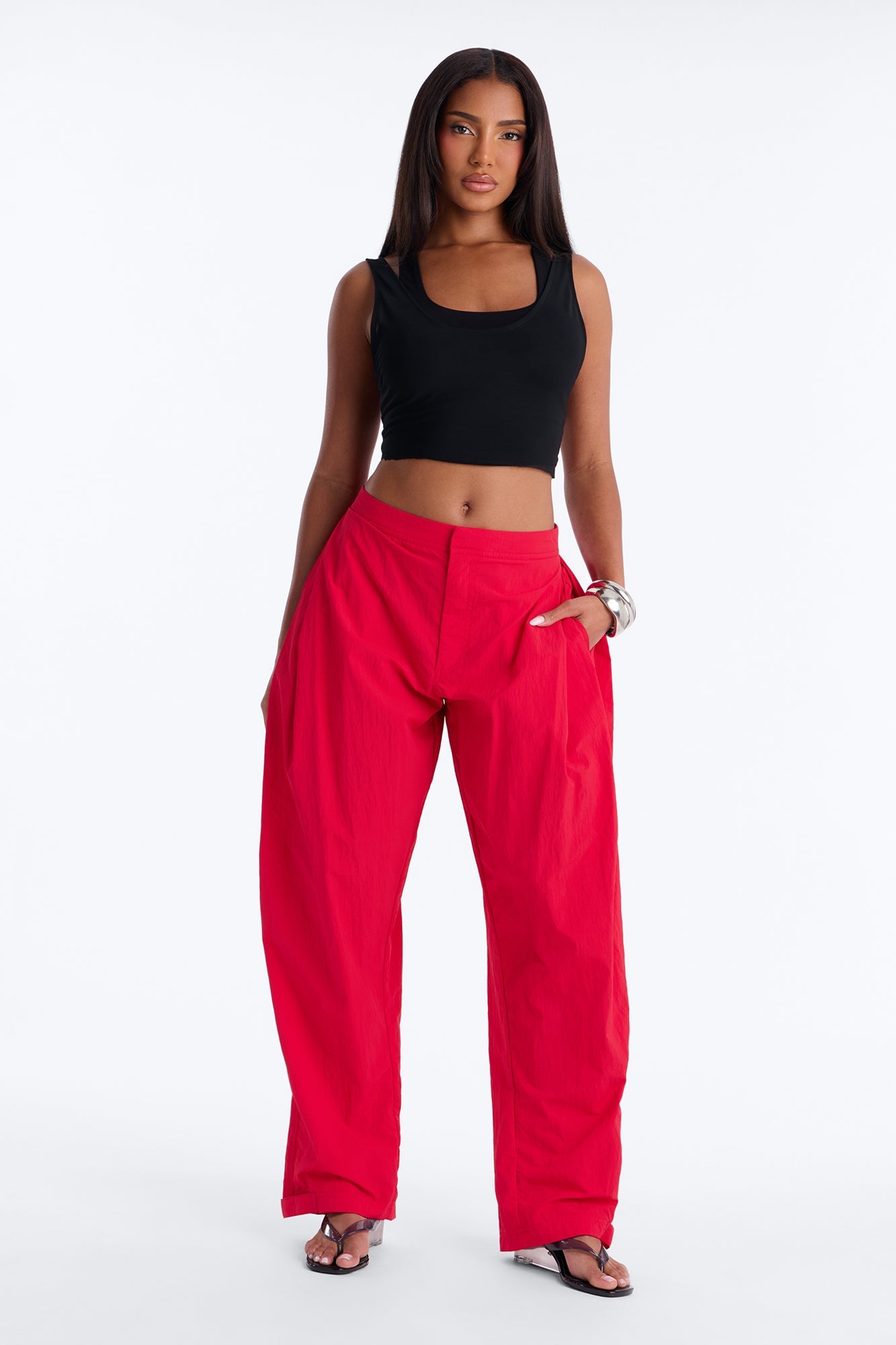 Nylon Windbreaker Pant - Red image 5
